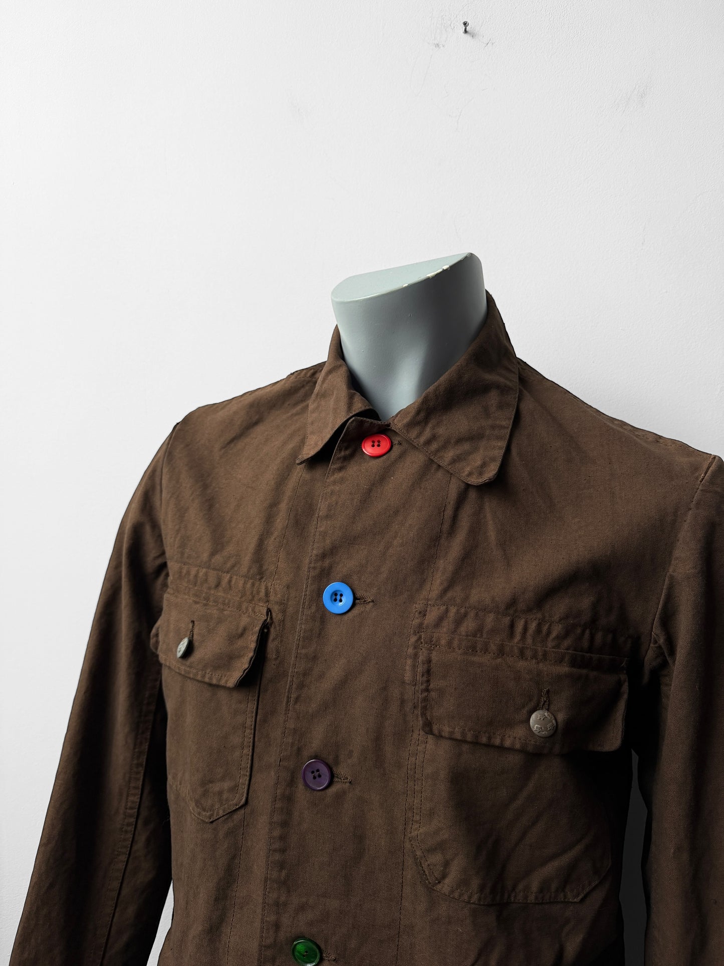 Reworked Vintage Brown Jacket Swedish Rainbow Buttons