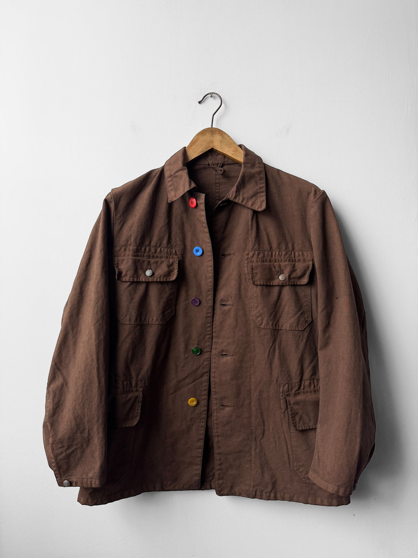 Reworked Vintage Brown Jacket Swedish Rainbow Buttons