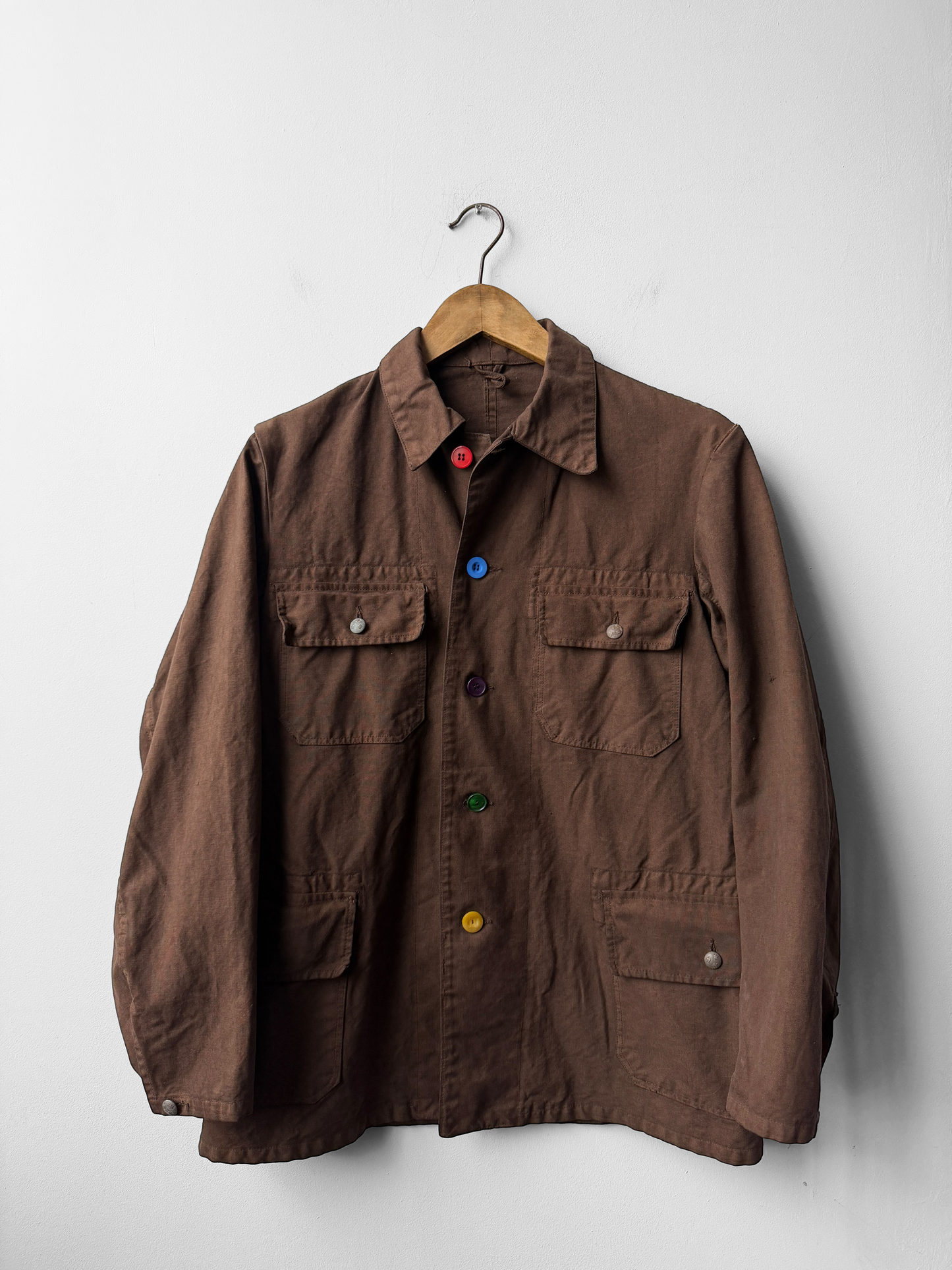 Reworked Vintage Brown Jacket Swedish Rainbow Buttons
