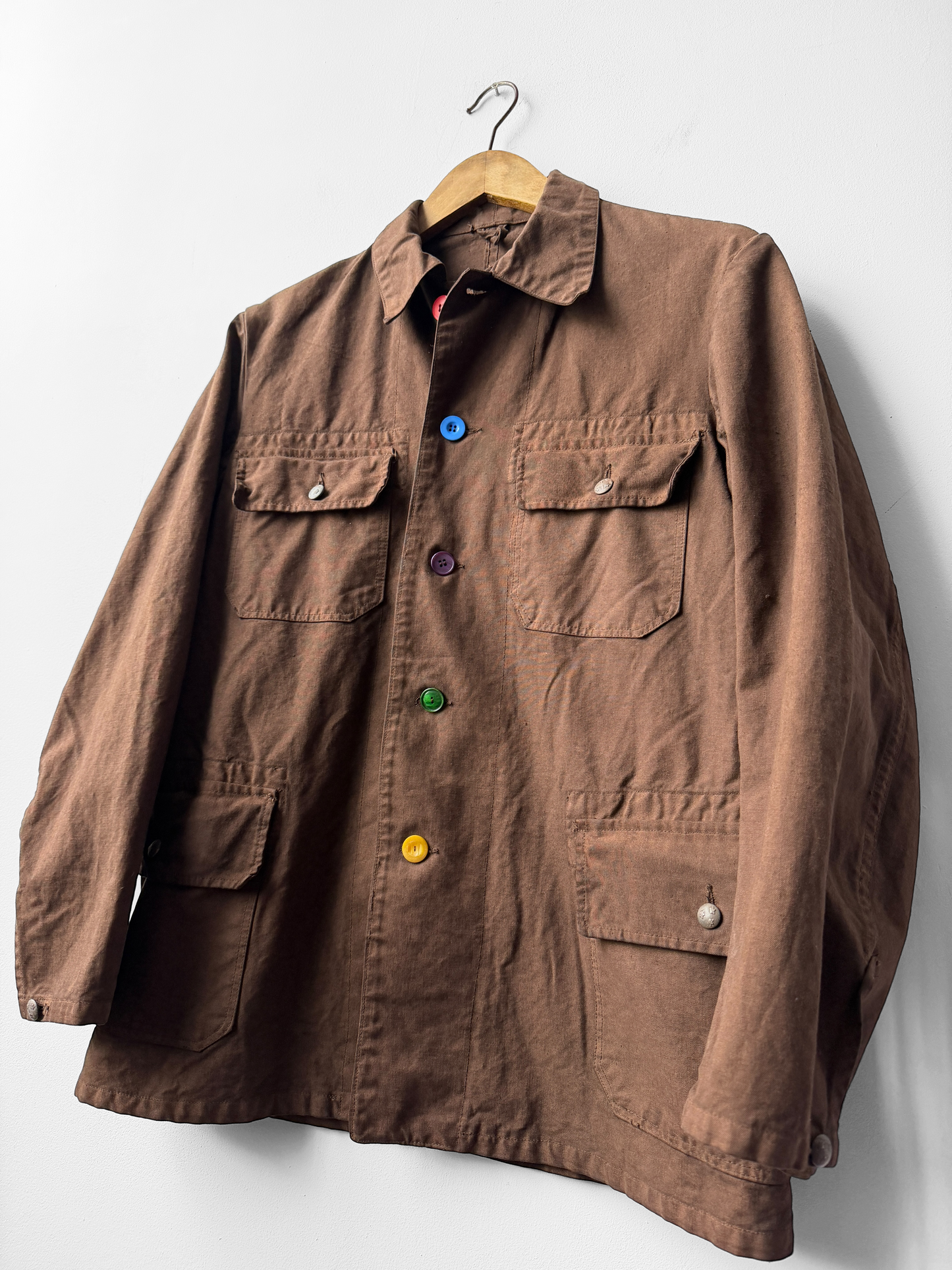 Reworked Vintage Brown Jacket Swedish Rainbow Buttons