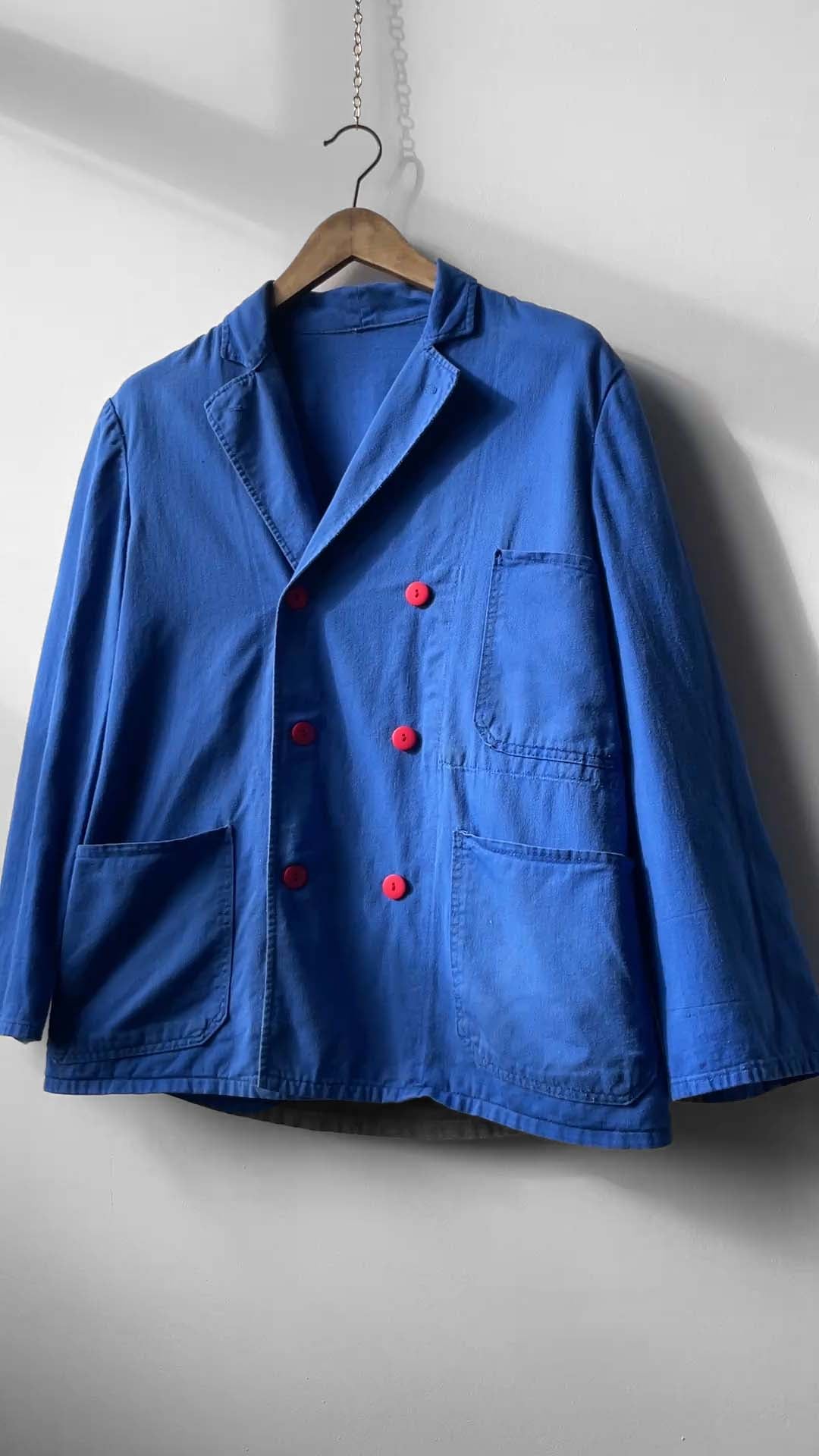 Vintage Double Breasted Blue Workwear Jacket - M