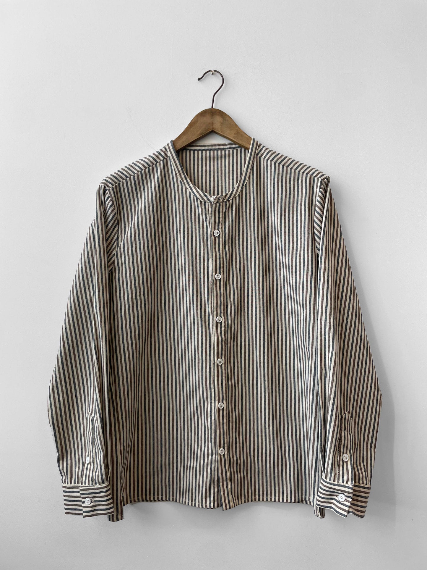 Unisex Striped Grandad Shirt Brown & Blue