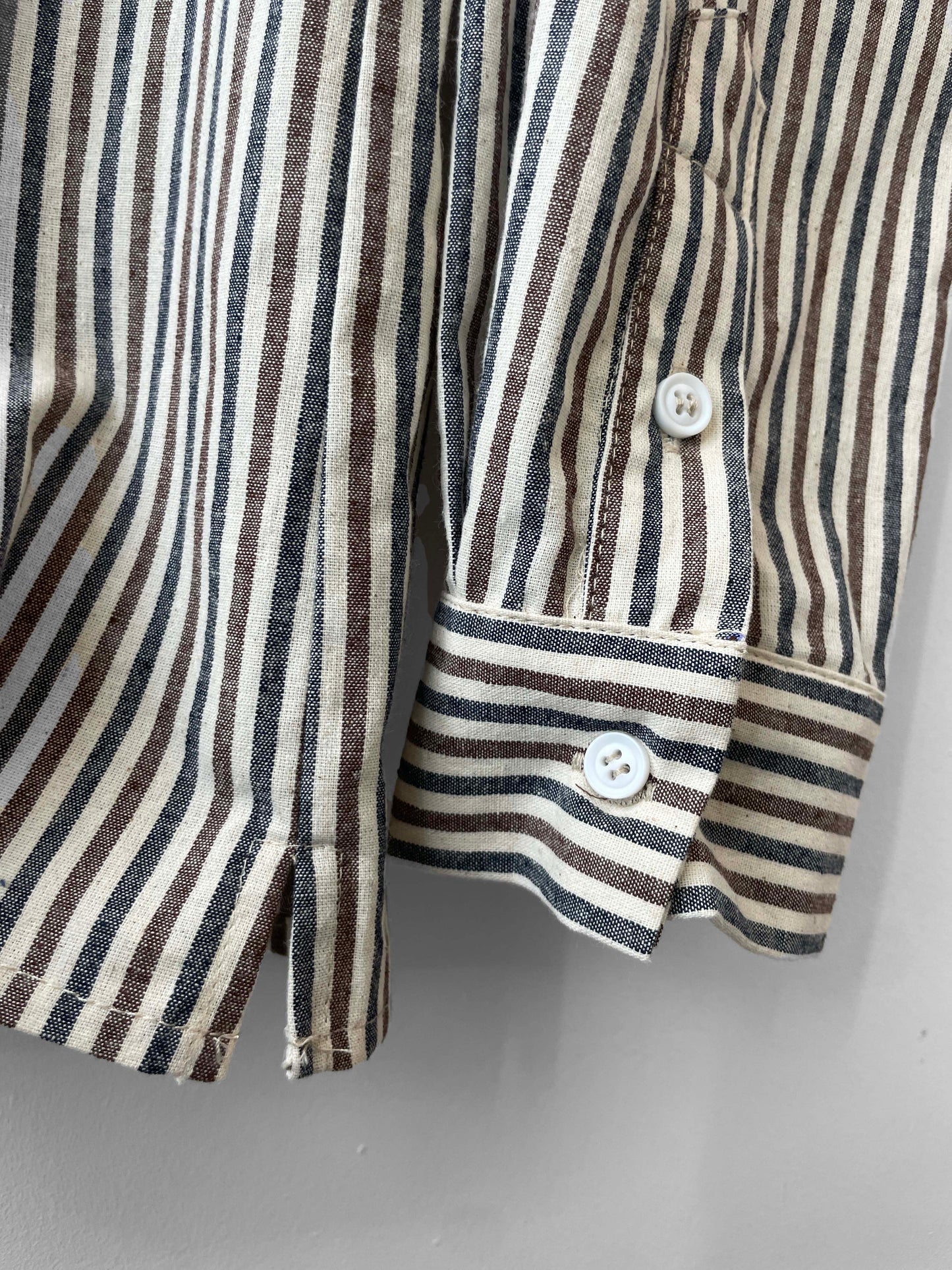 Unisex Striped Grandad Shirt Brown & Blue