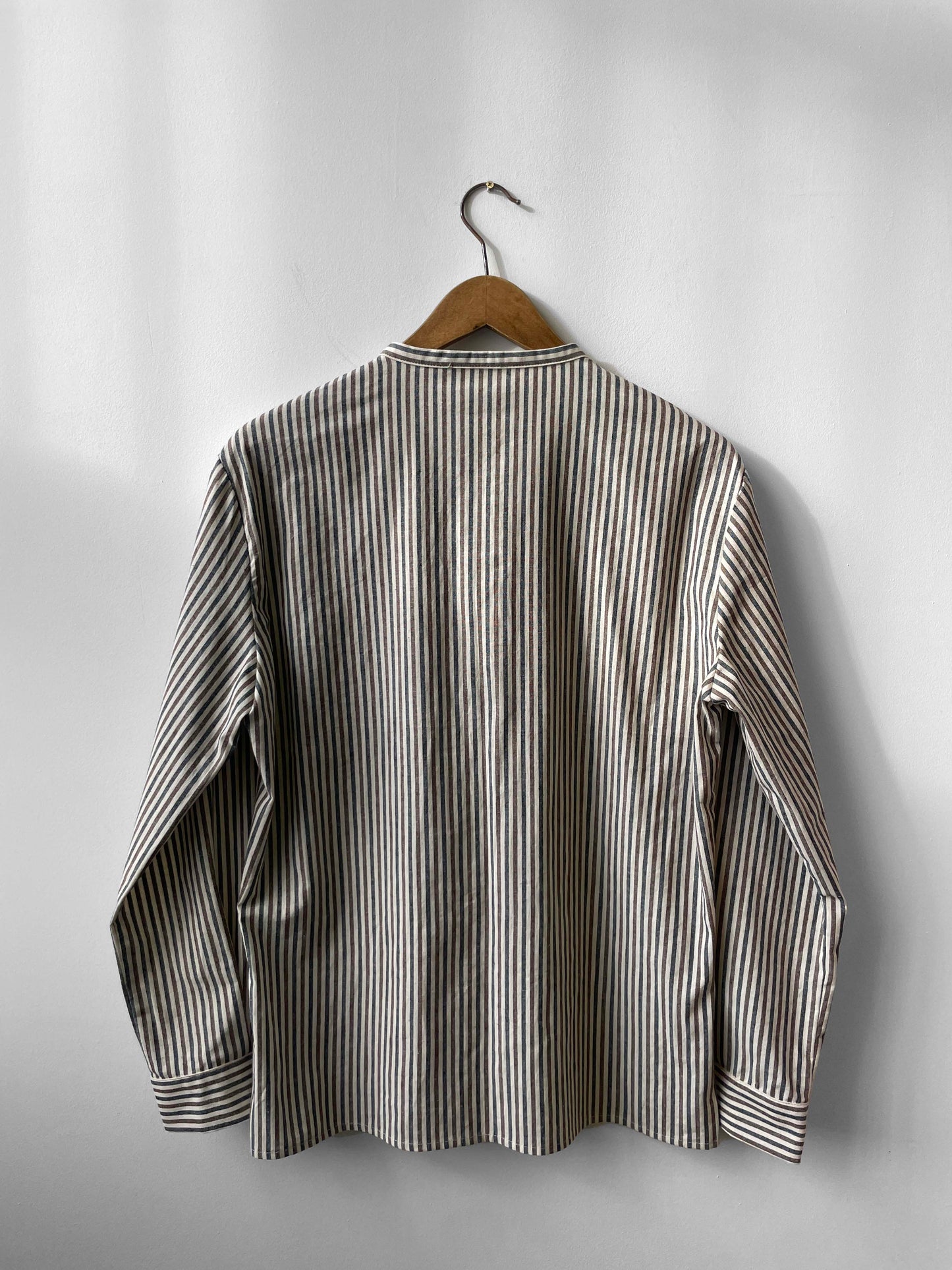 Unisex Striped Grandad Shirt Brown & Blue
