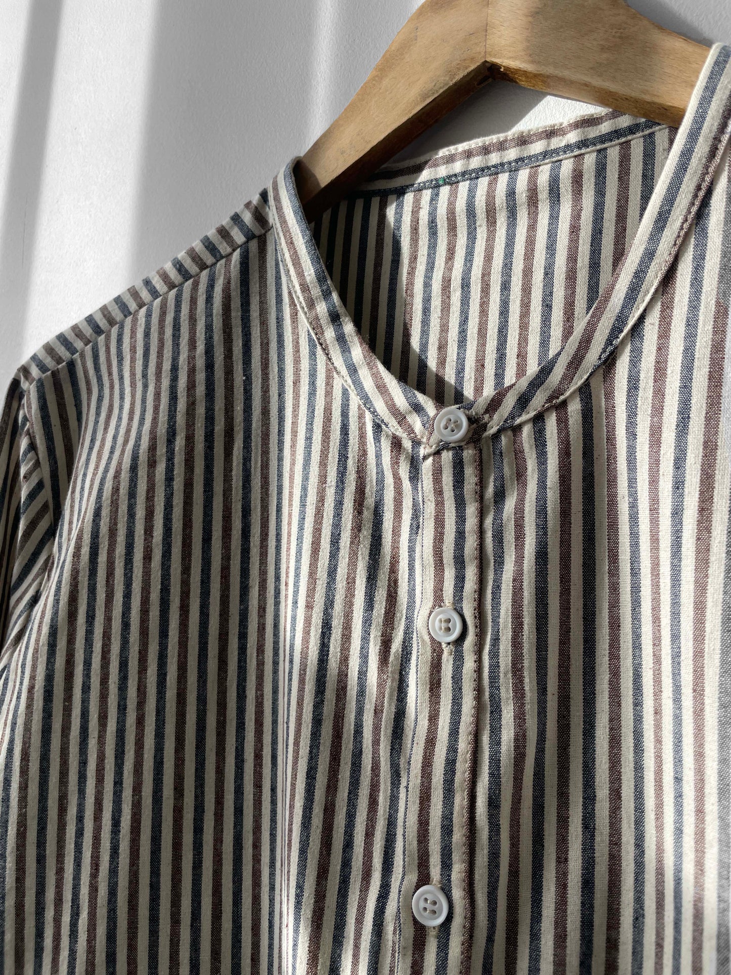 Unisex Striped Grandad Shirt Brown & Blue