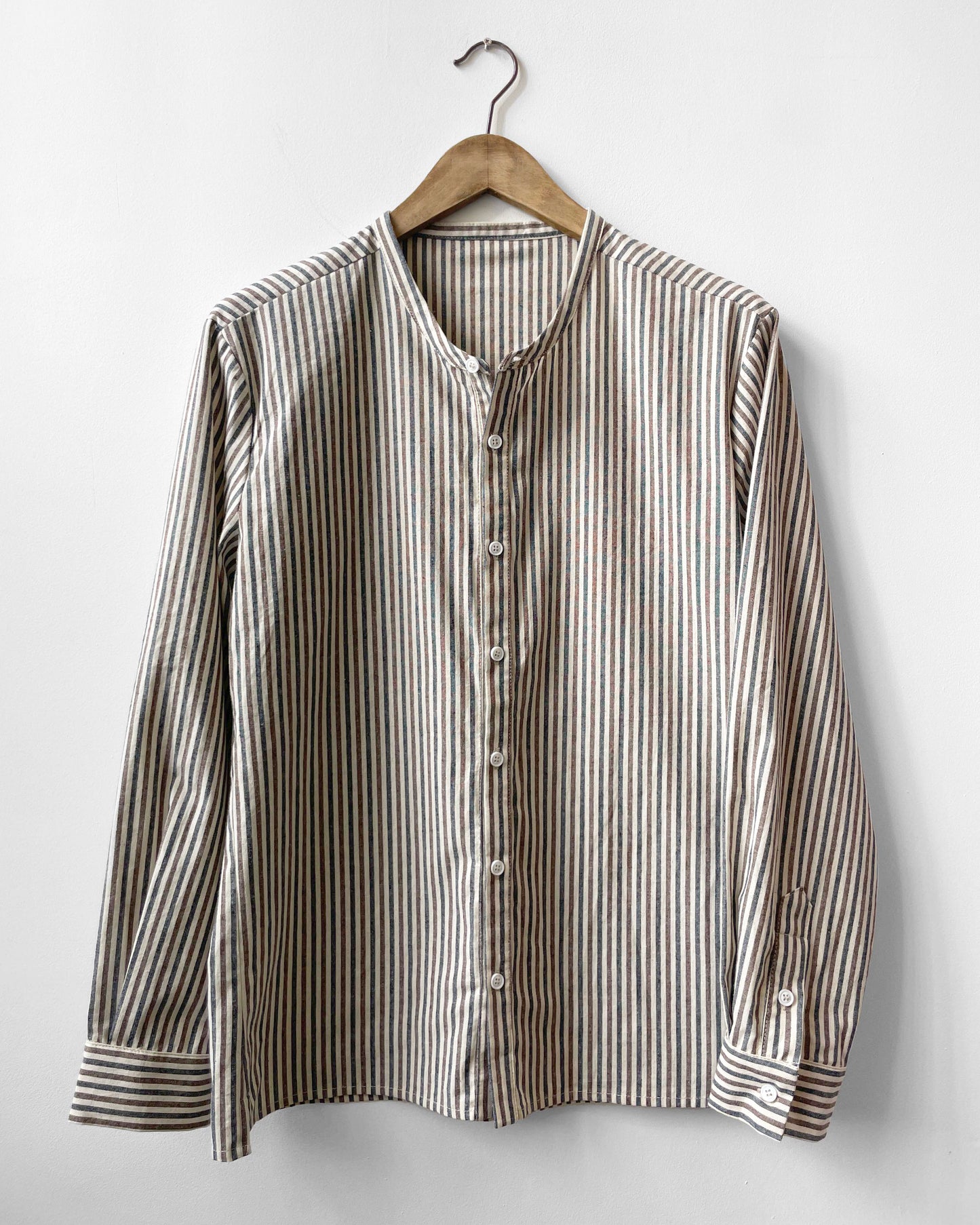 Unisex Striped Grandad Shirt Brown & Blue