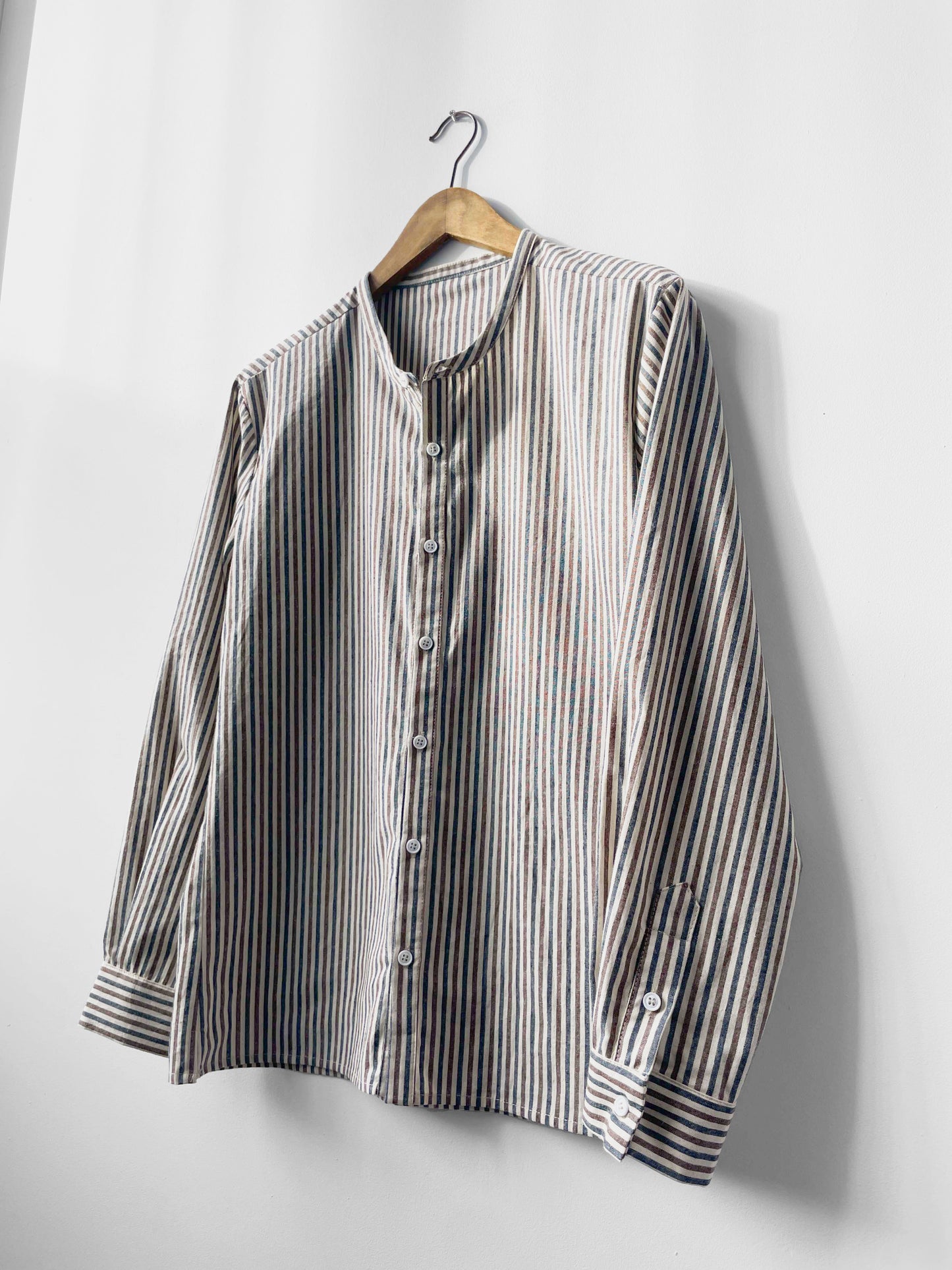Unisex Striped Grandad Shirt Brown & Blue