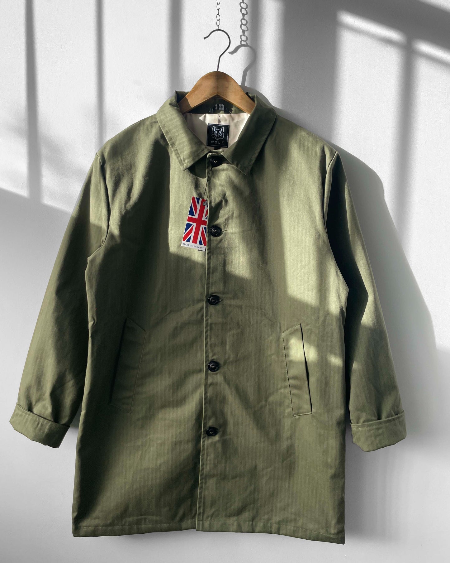 Waxed Cotton Mac Raincoat Duster Jacket Army Green