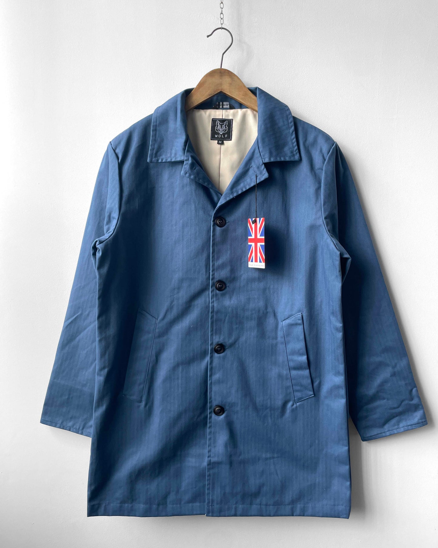Waxed Cotton Mac Raincoat Duster Jacket Indigo Blue