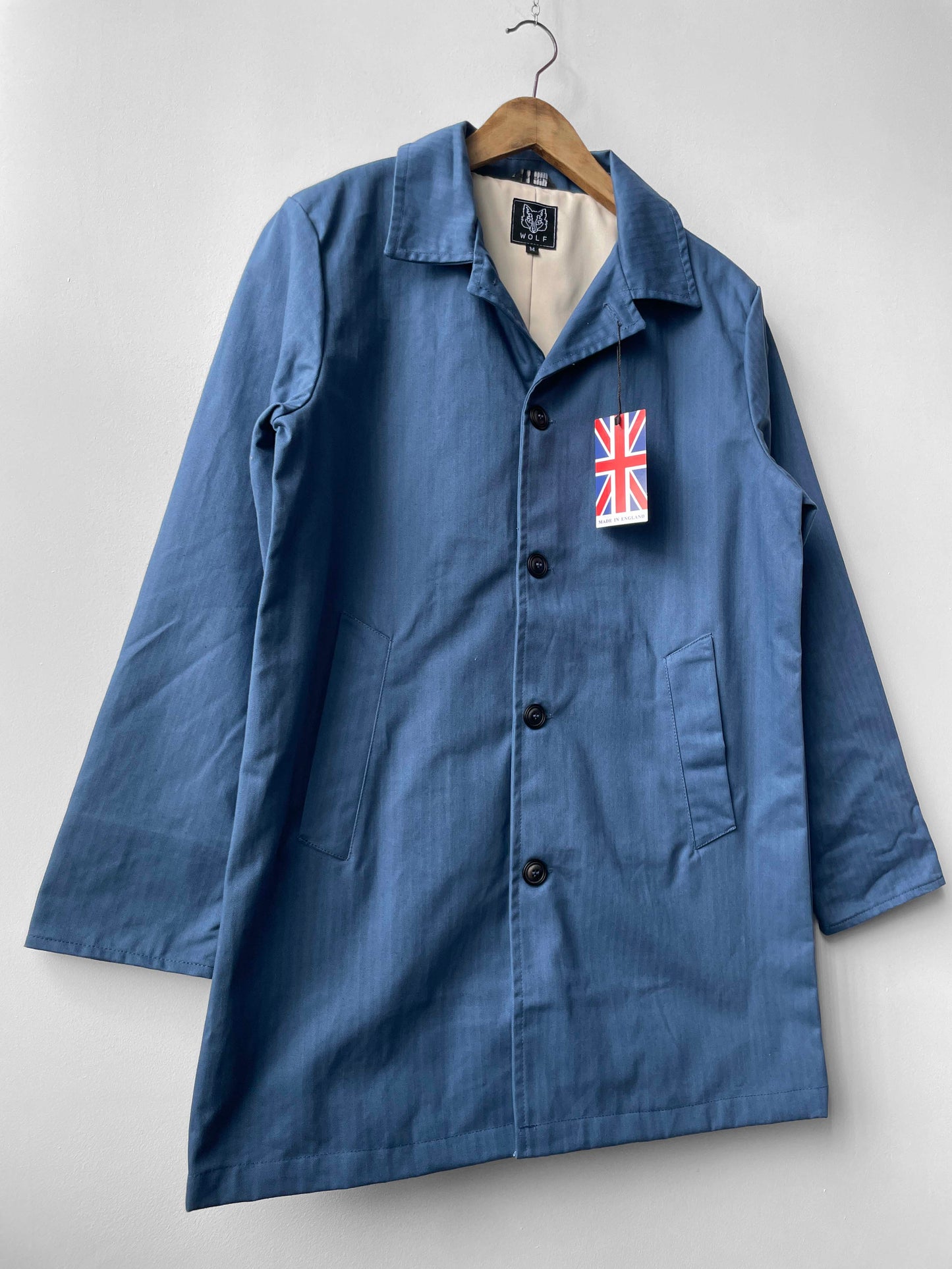 Waxed Cotton Mac Raincoat Duster Jacket Indigo Blue