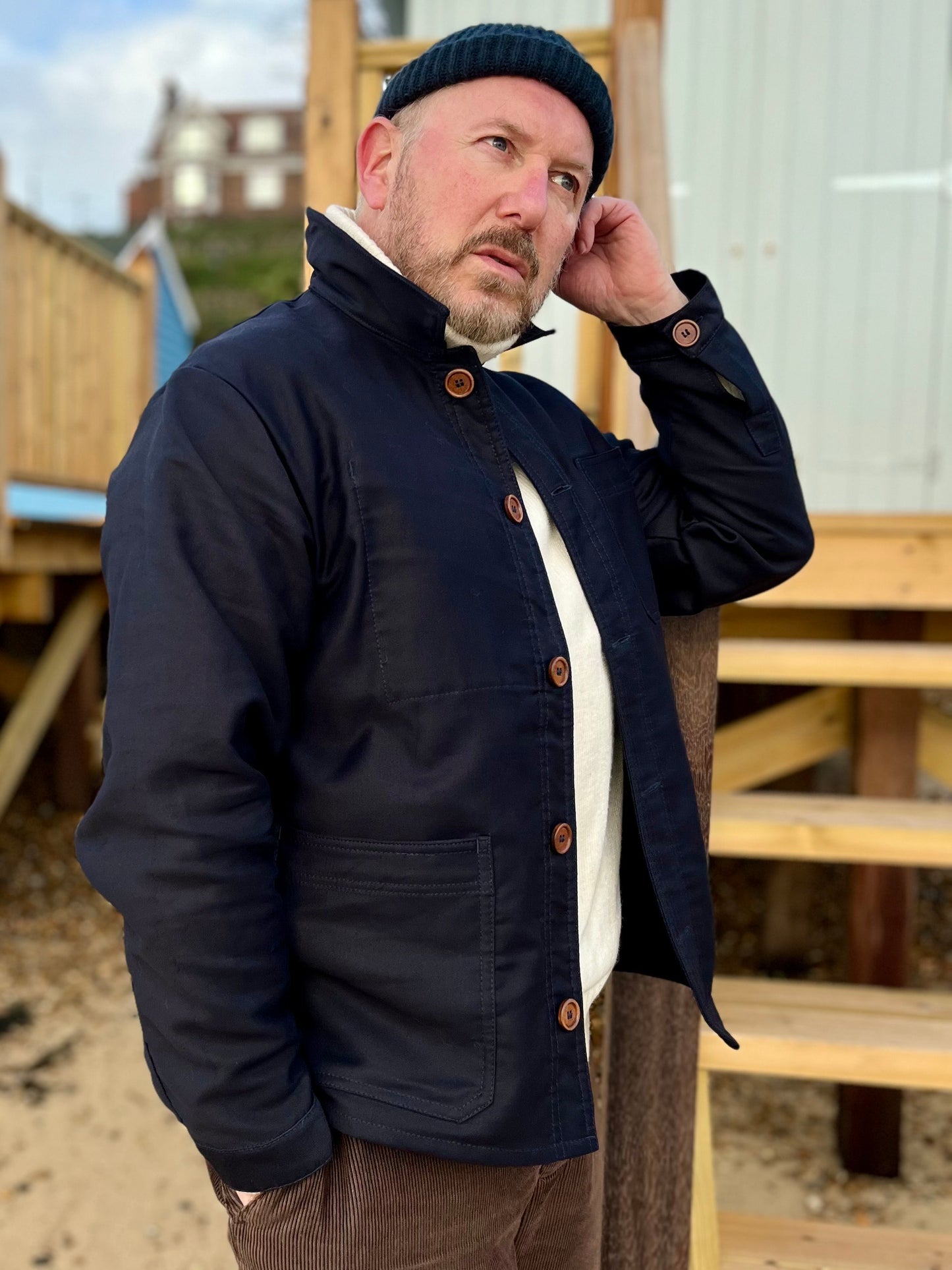 Ink Blue French Moleskin Chore Jacket Made In England