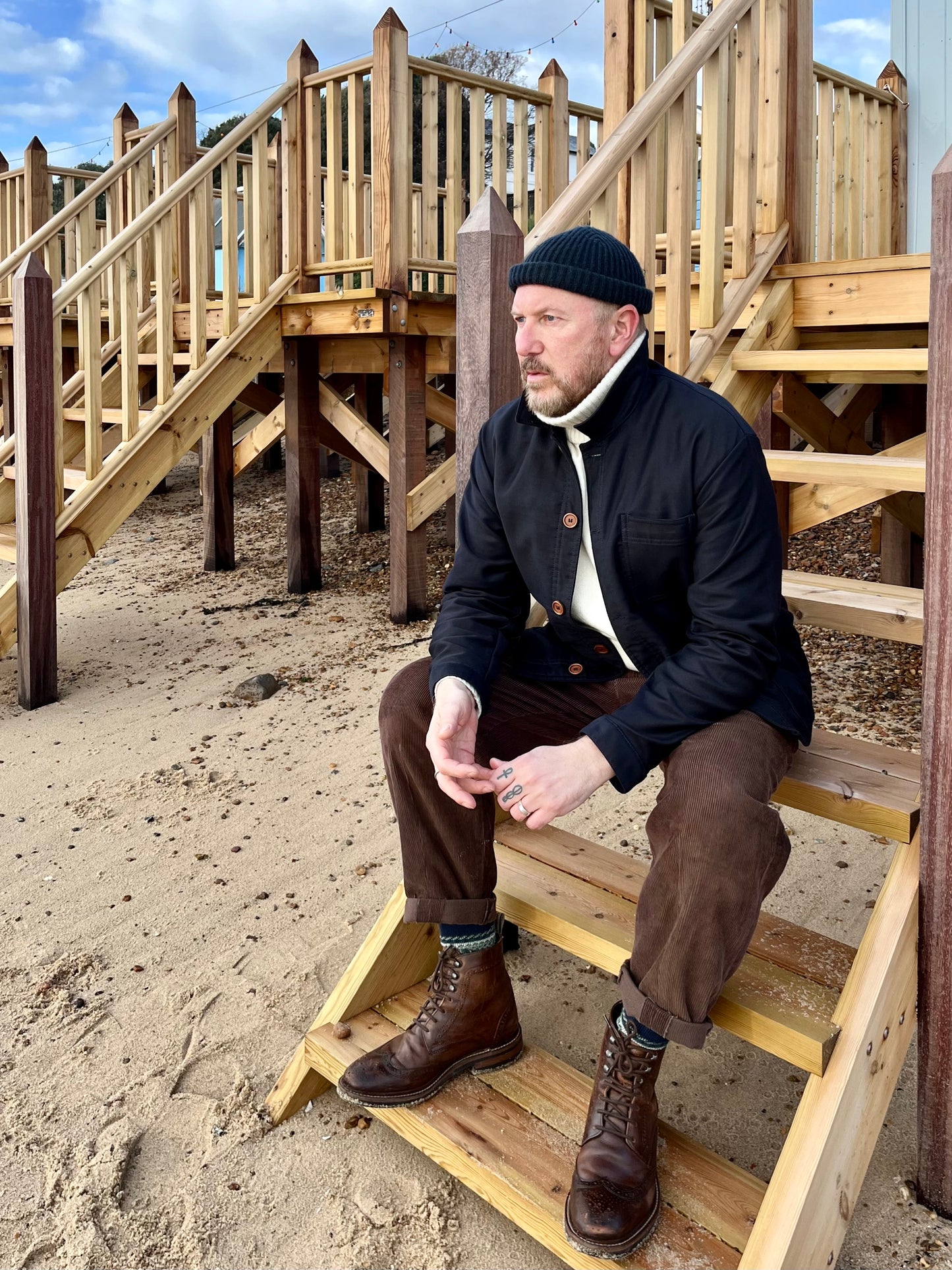 Ink Blue French Moleskin Chore Jacket Made In England