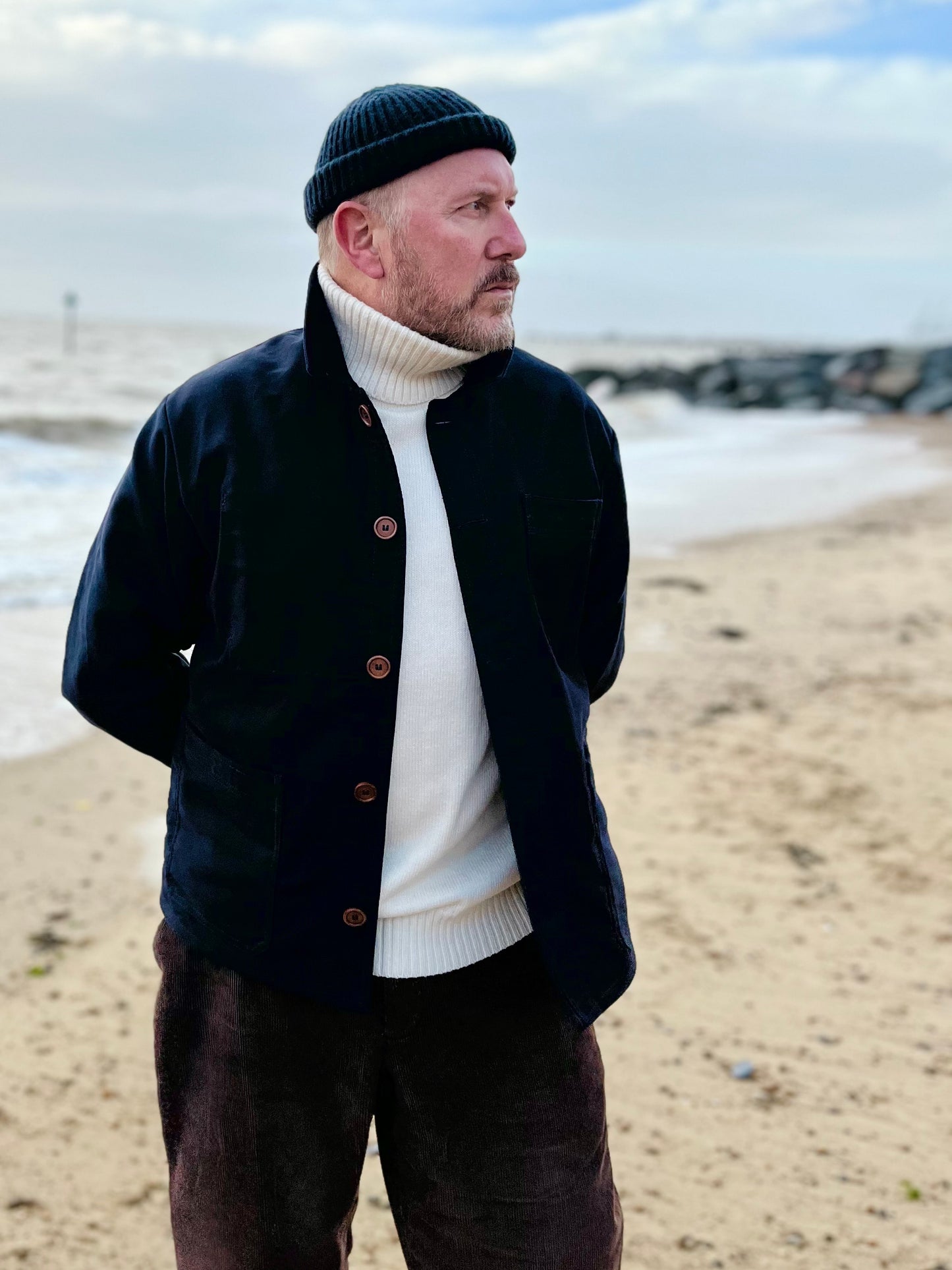 Ink Blue French Moleskin Chore Jacket Made In England