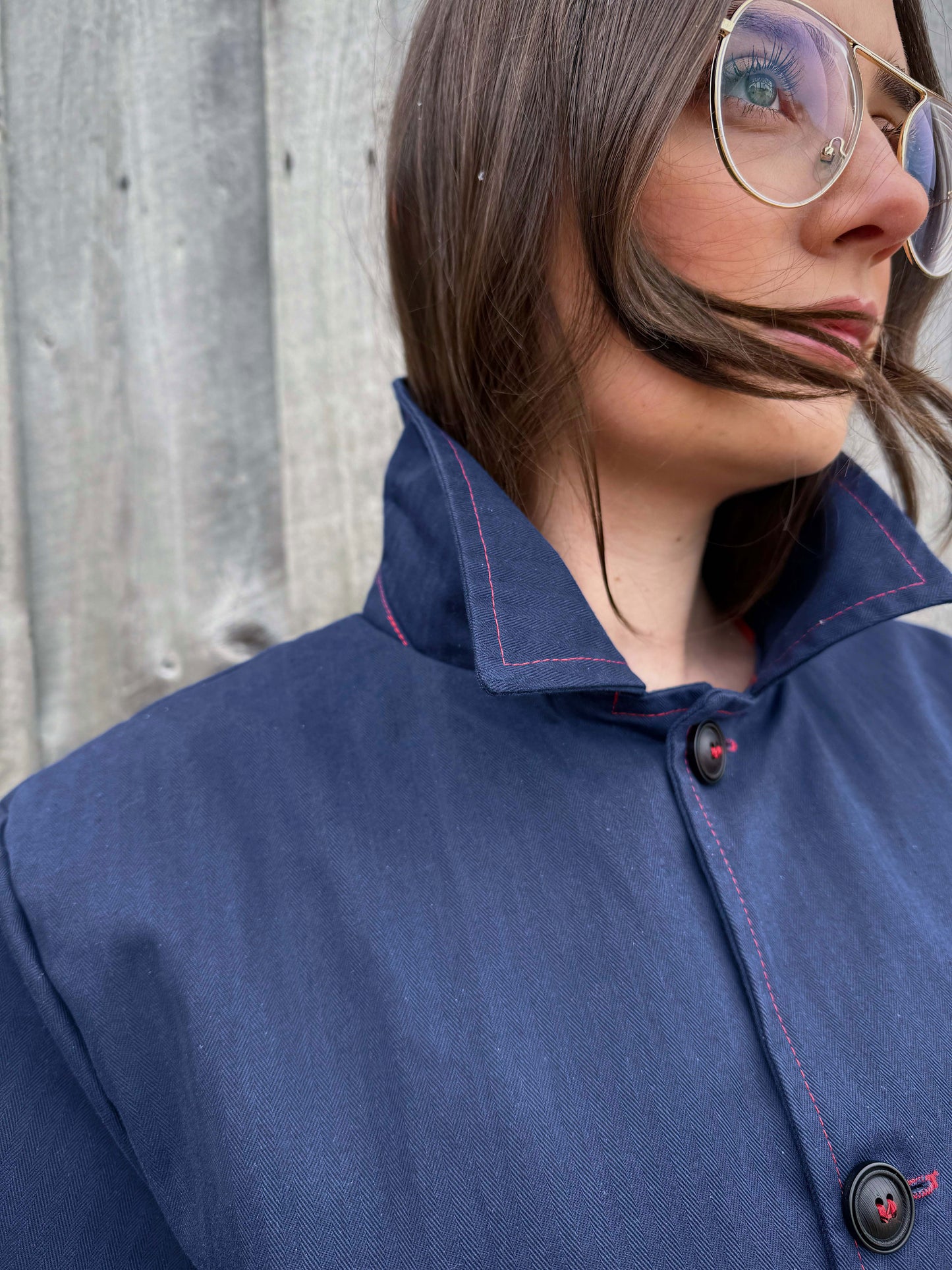 Waxed Cotton Mac Raincoat Duster Jacket Navy Blue