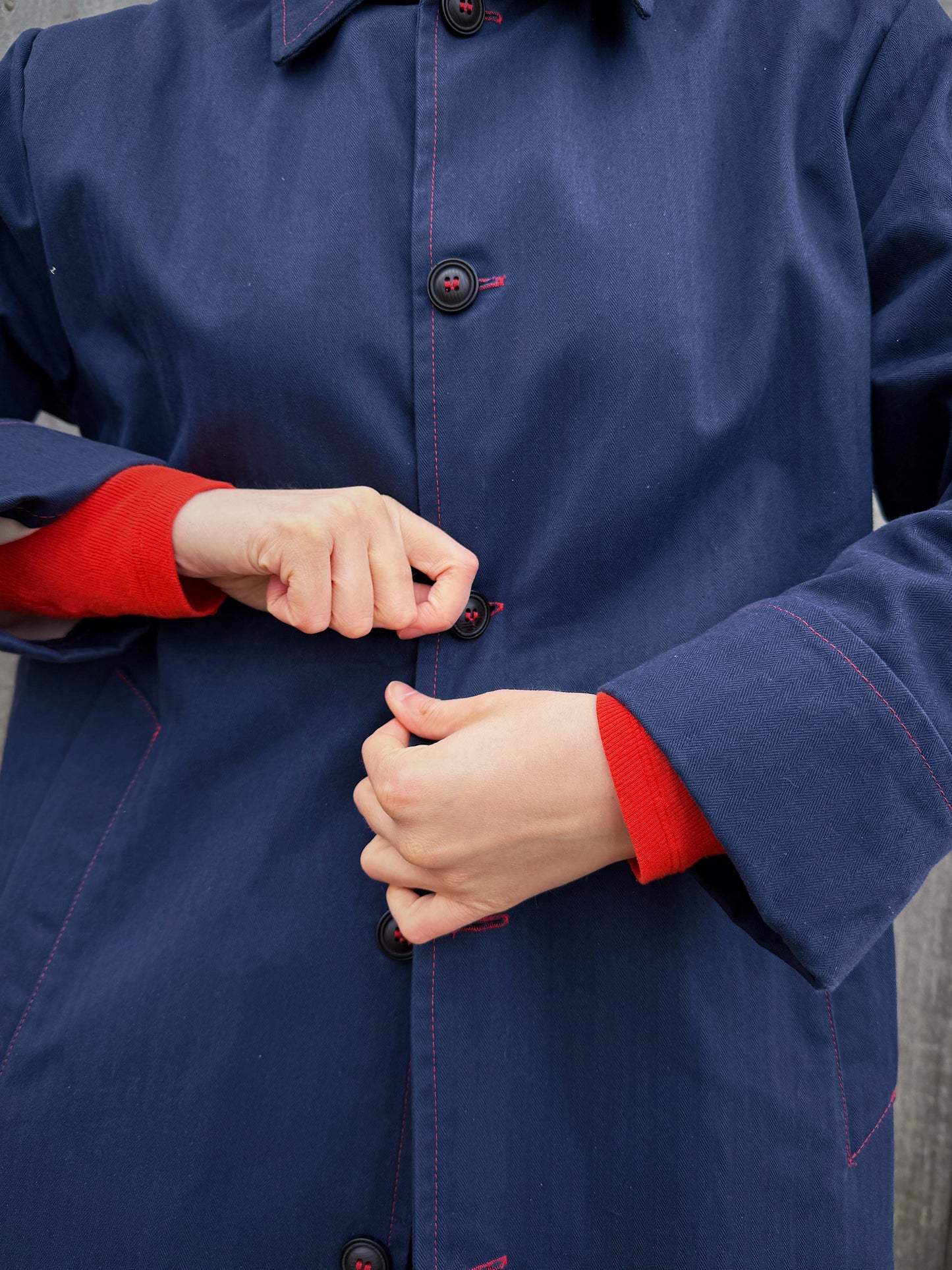 Waxed Cotton Mac Raincoat Duster Jacket Navy Blue
