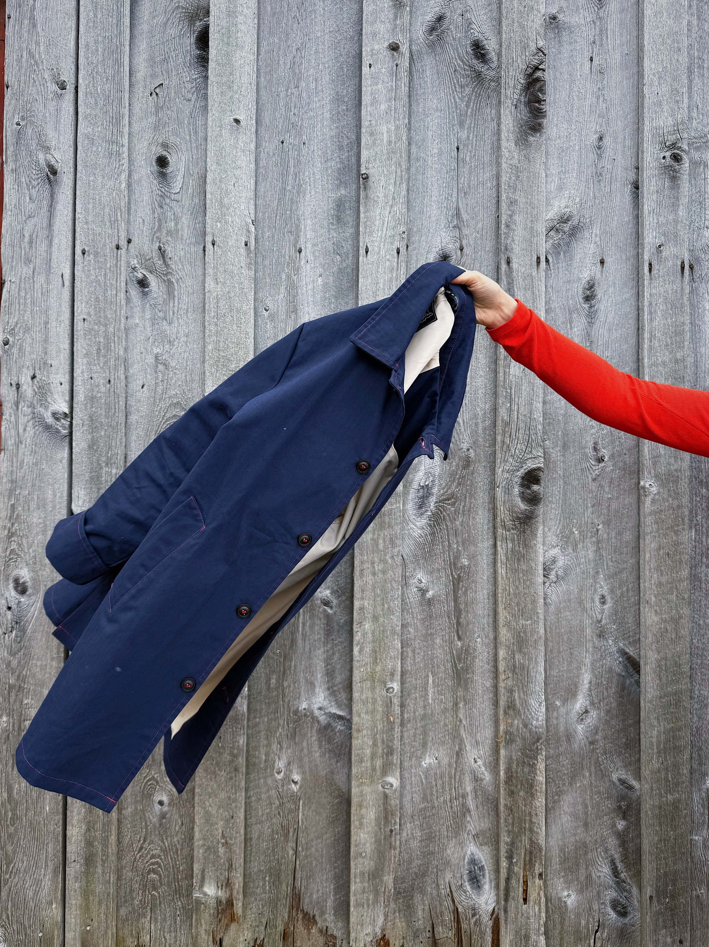 Waxed Cotton Mac Raincoat Duster Jacket Navy Blue
