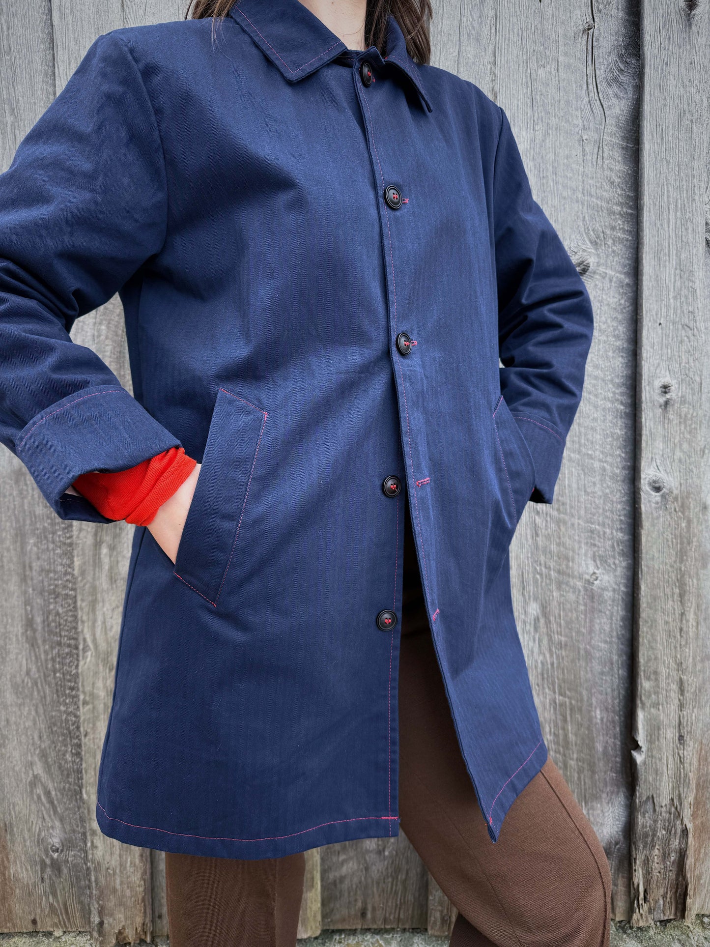 Waxed Cotton Mac Raincoat Duster Jacket Navy Blue