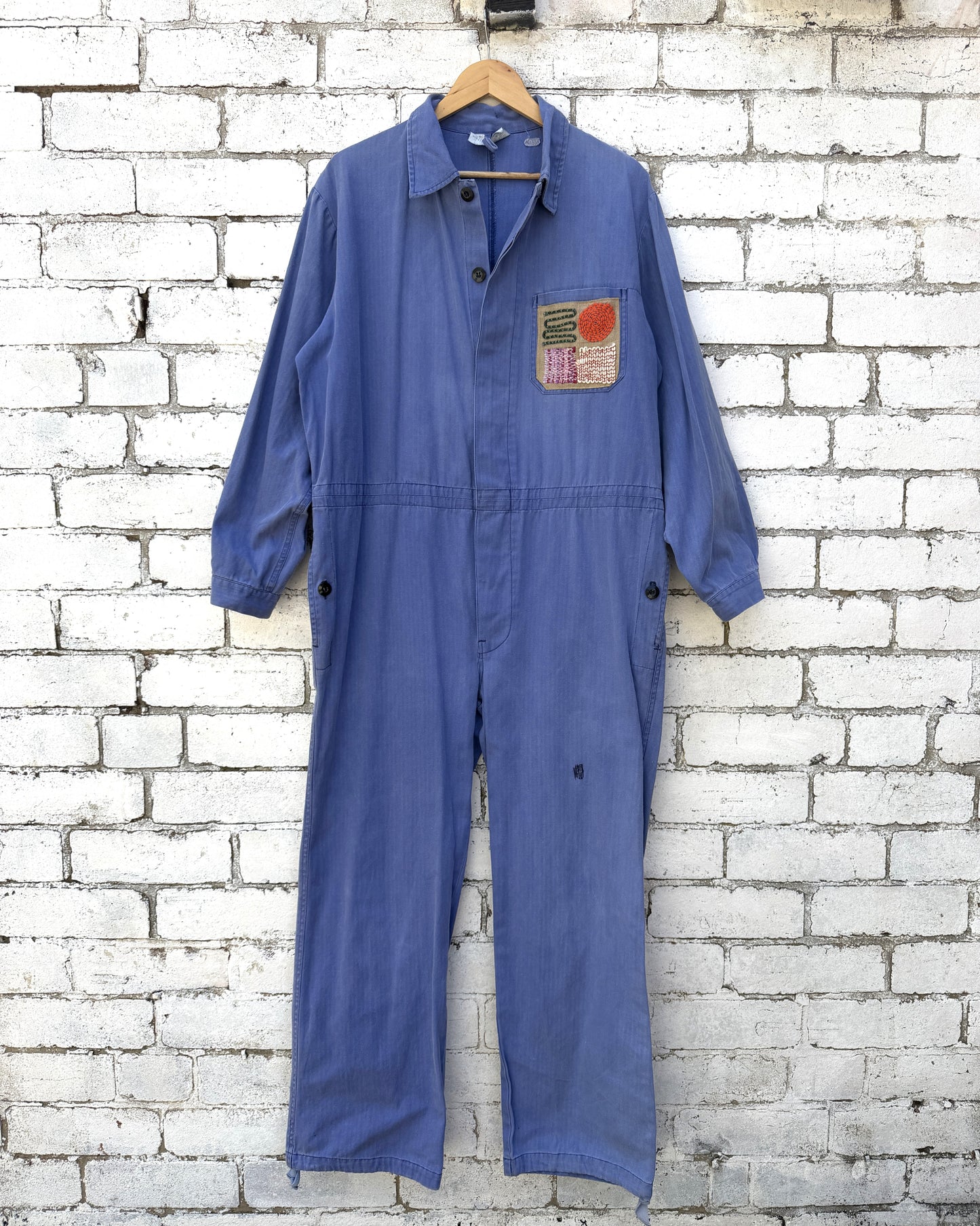 Vintage Embroidered Japanese Sashiko Style Patchwork Jumpsuit