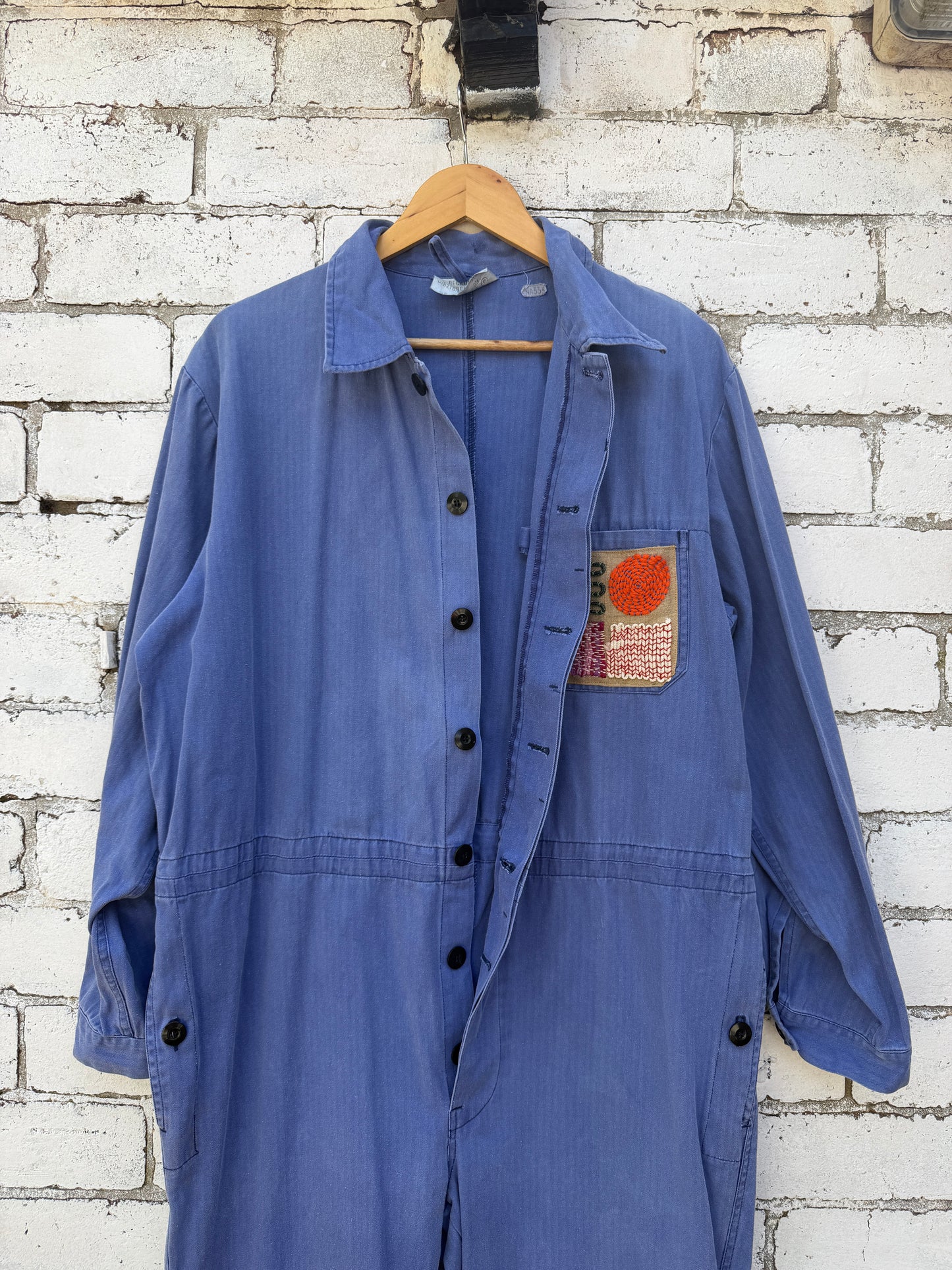 Vintage Embroidered Japanese Sashiko Style Patchwork Jumpsuit
