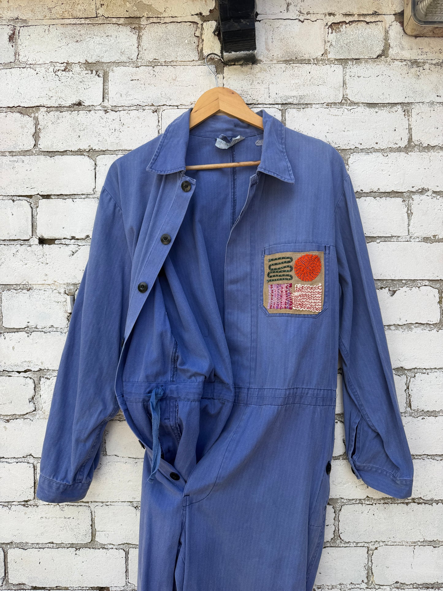 Vintage Embroidered Japanese Sashiko Style Patchwork Jumpsuit