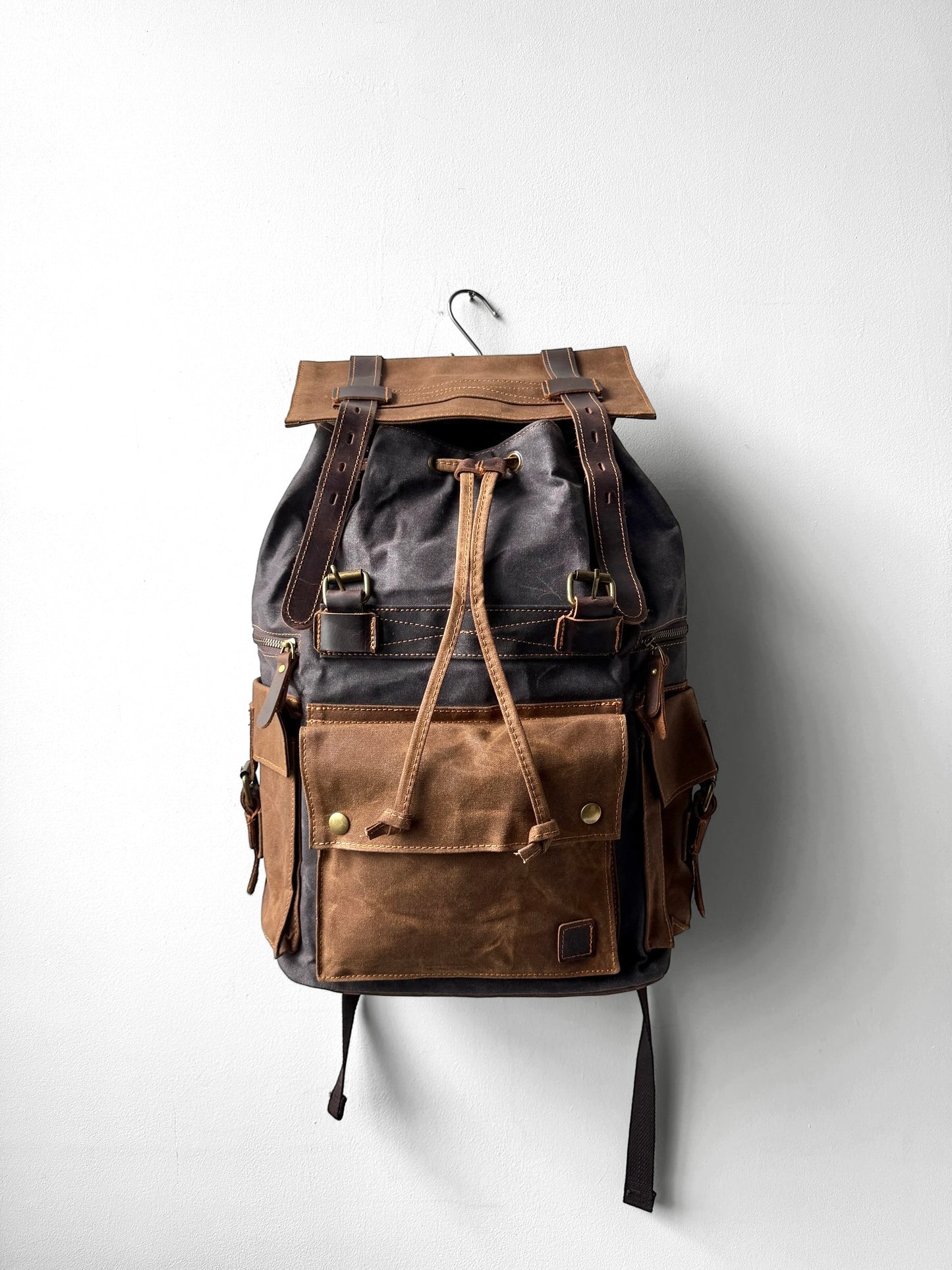 WOLF Waxed Cotton Large Rucksack Brown & Black