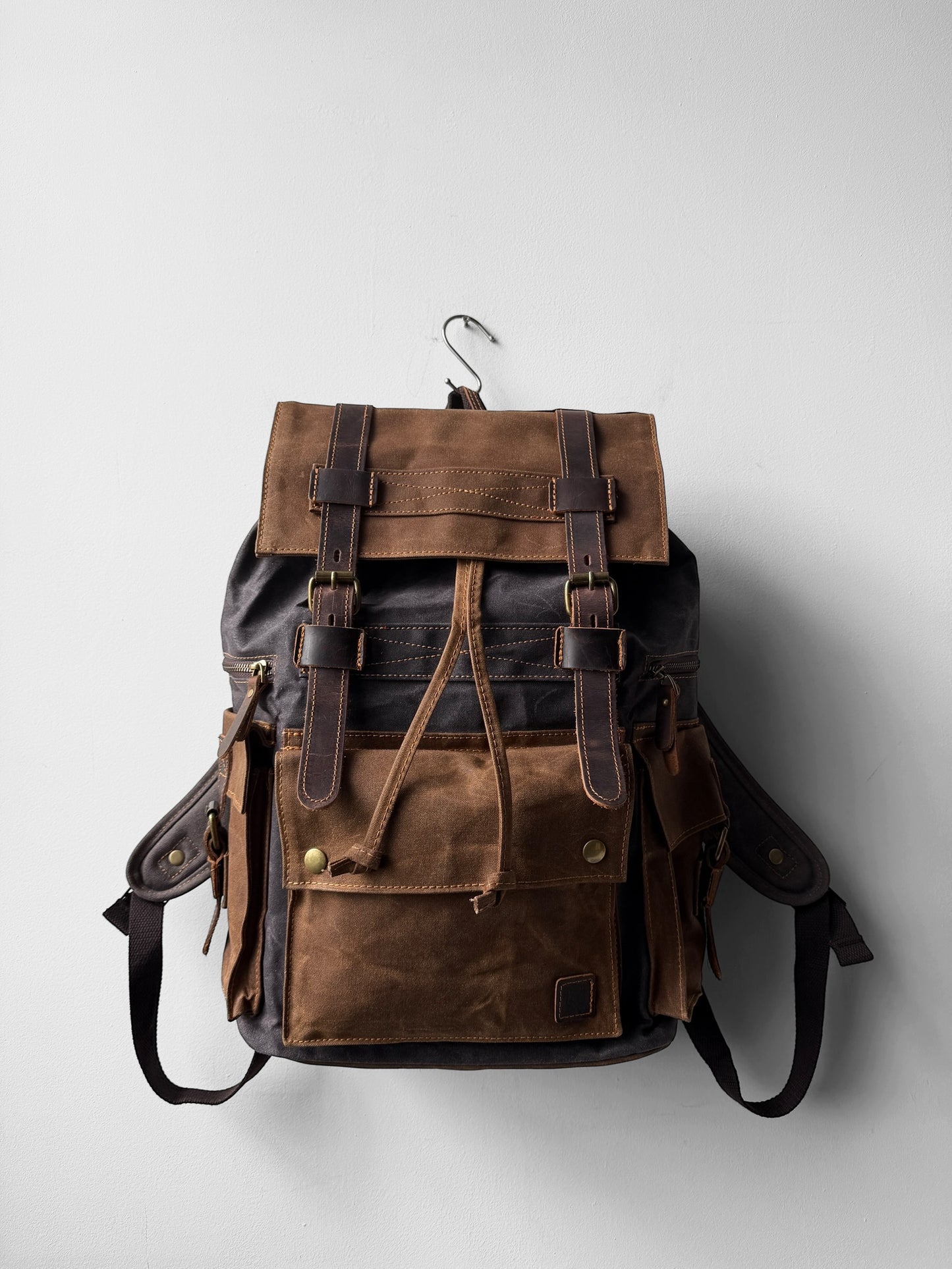 WOLF Waxed Cotton Large Rucksack Brown & Black