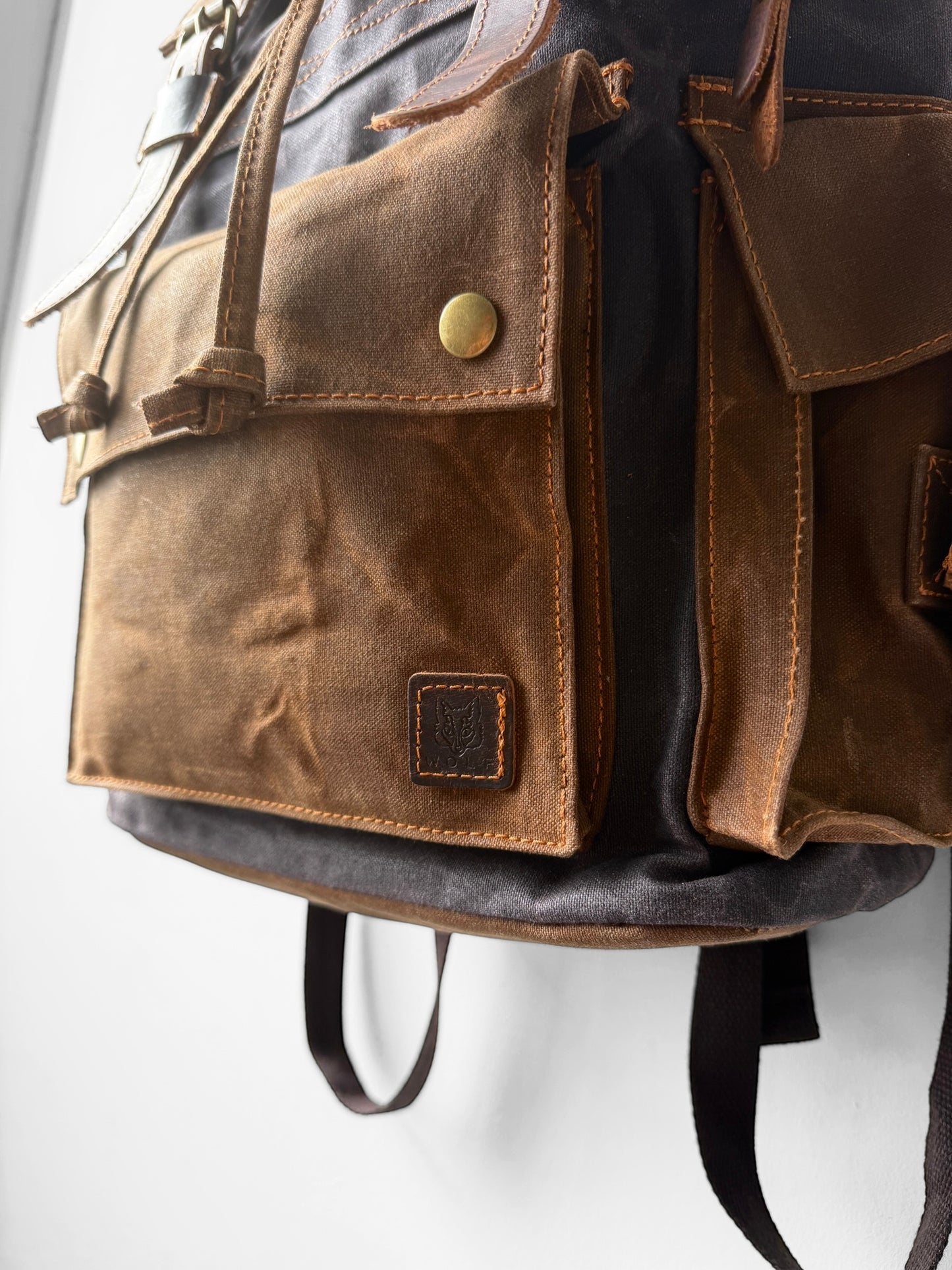 WOLF Waxed Cotton Large Rucksack Brown & Black