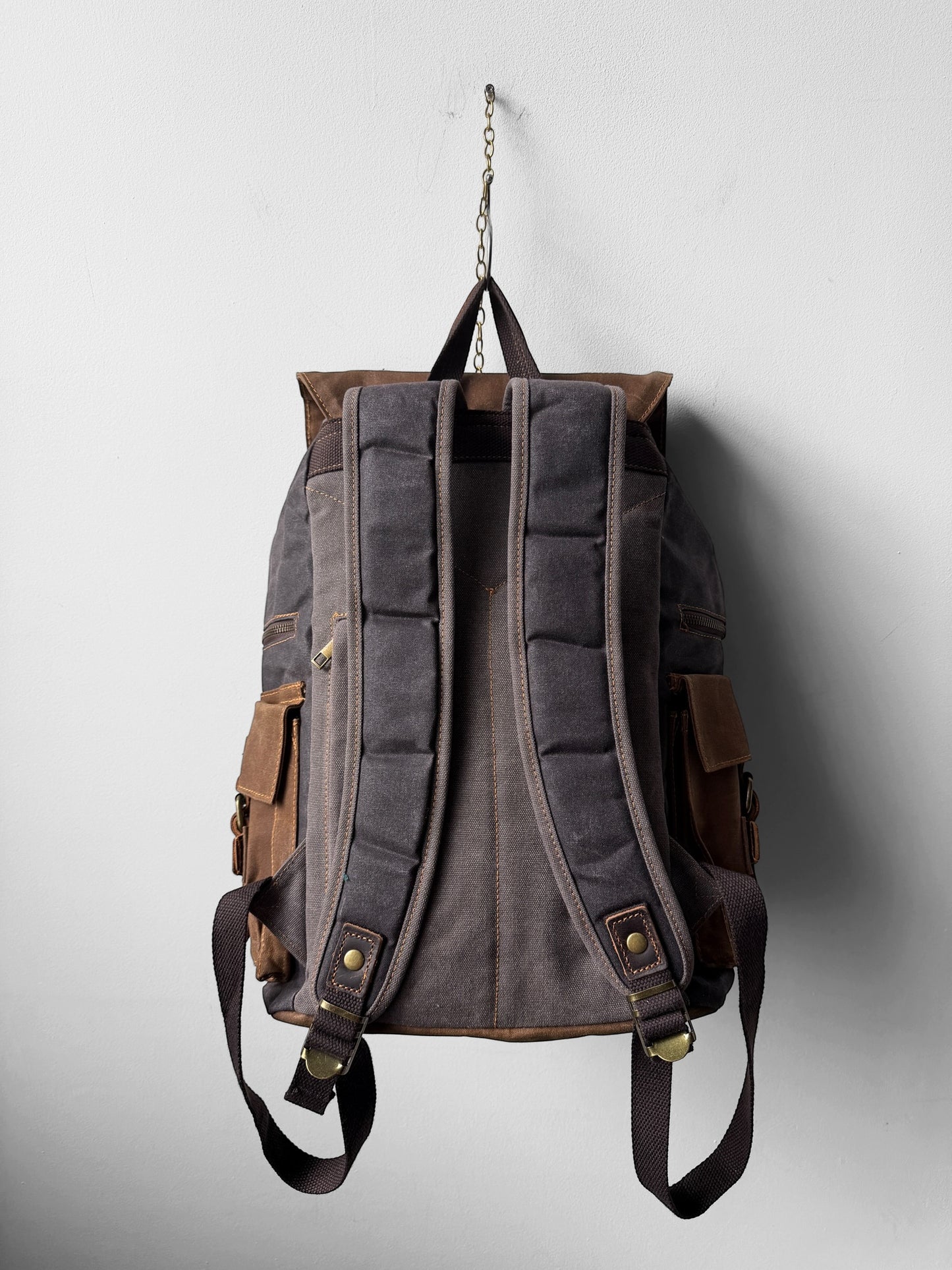 WOLF Waxed Cotton Large Rucksack Brown & Black