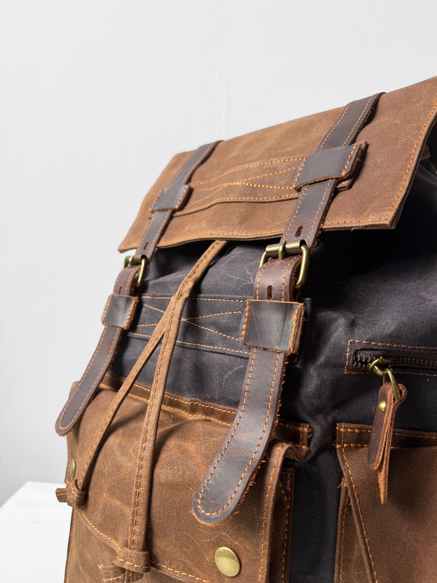 WOLF Waxed Cotton Large Rucksack Brown & Black