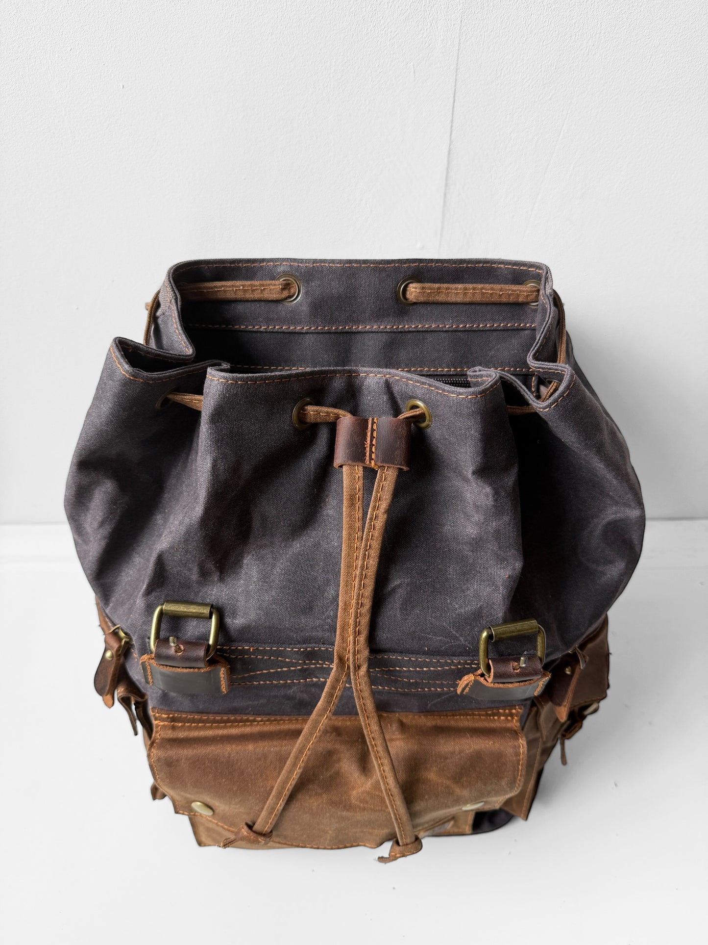 WOLF Waxed Cotton Large Rucksack Brown & Black