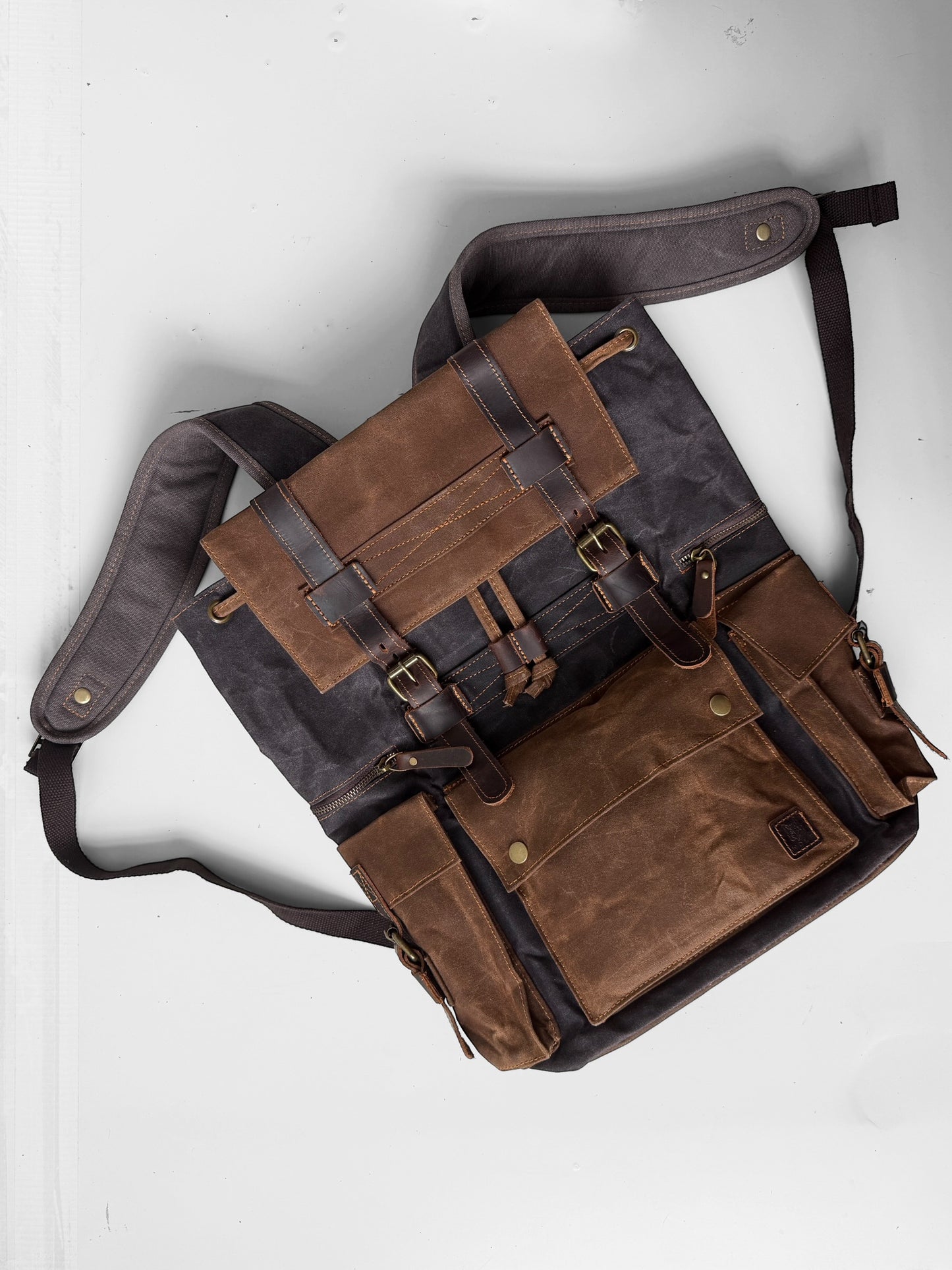 WOLF Waxed Cotton Large Rucksack Brown & Black