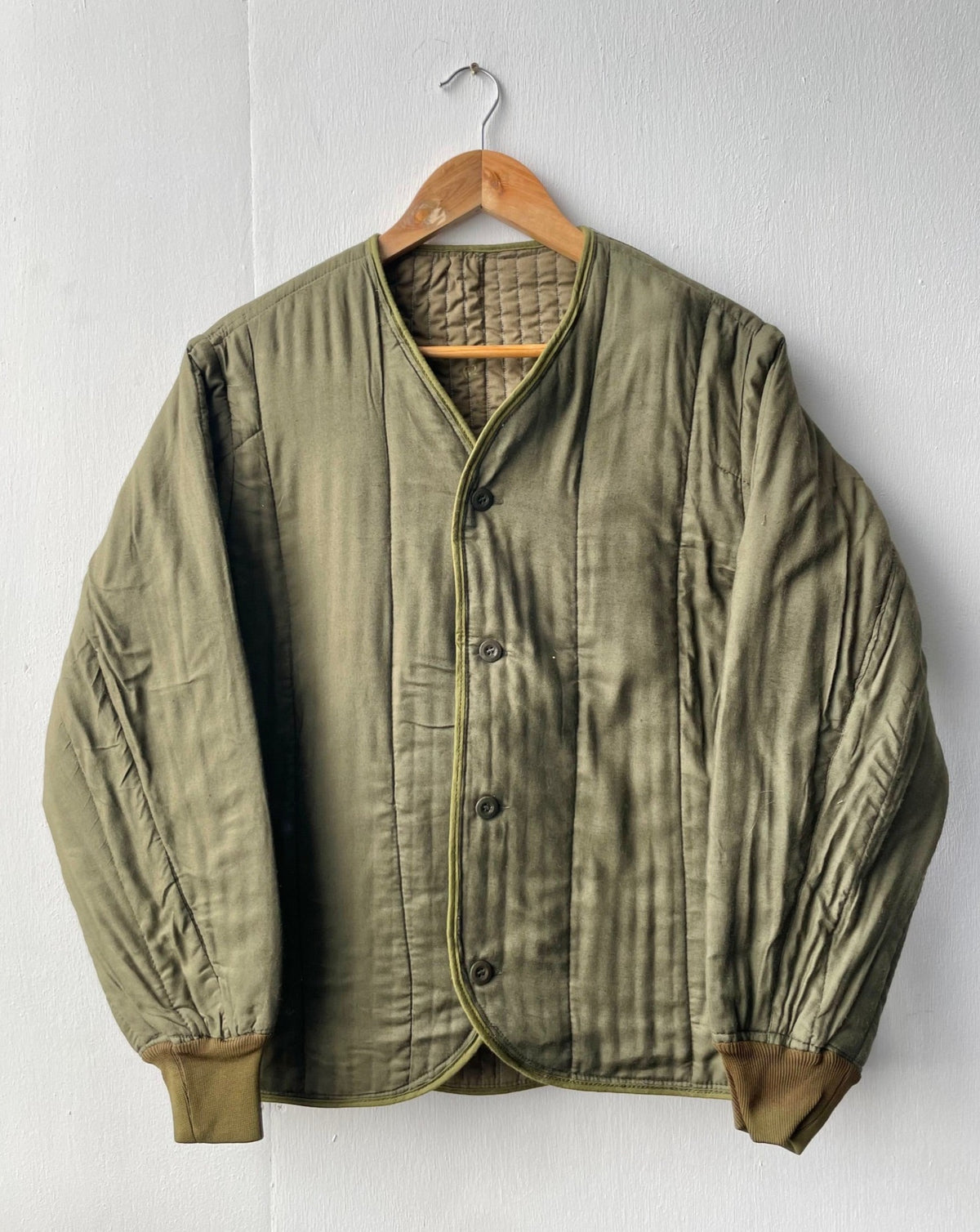 Vintage 70s Military Jacket Cotton Quilted V-Neck Liner – Wolf 