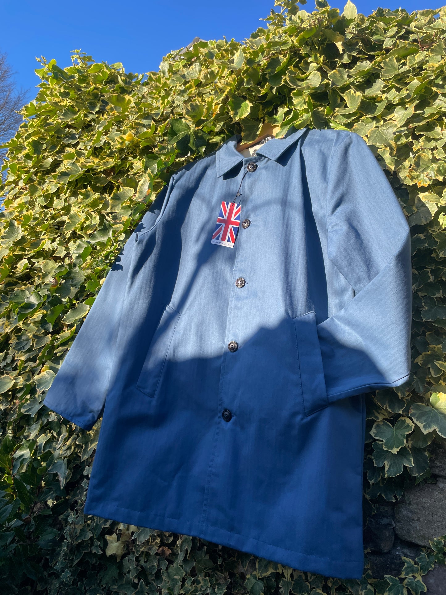 Waxed Cotton Mac Raincoat Duster Jacket Indigo Blue