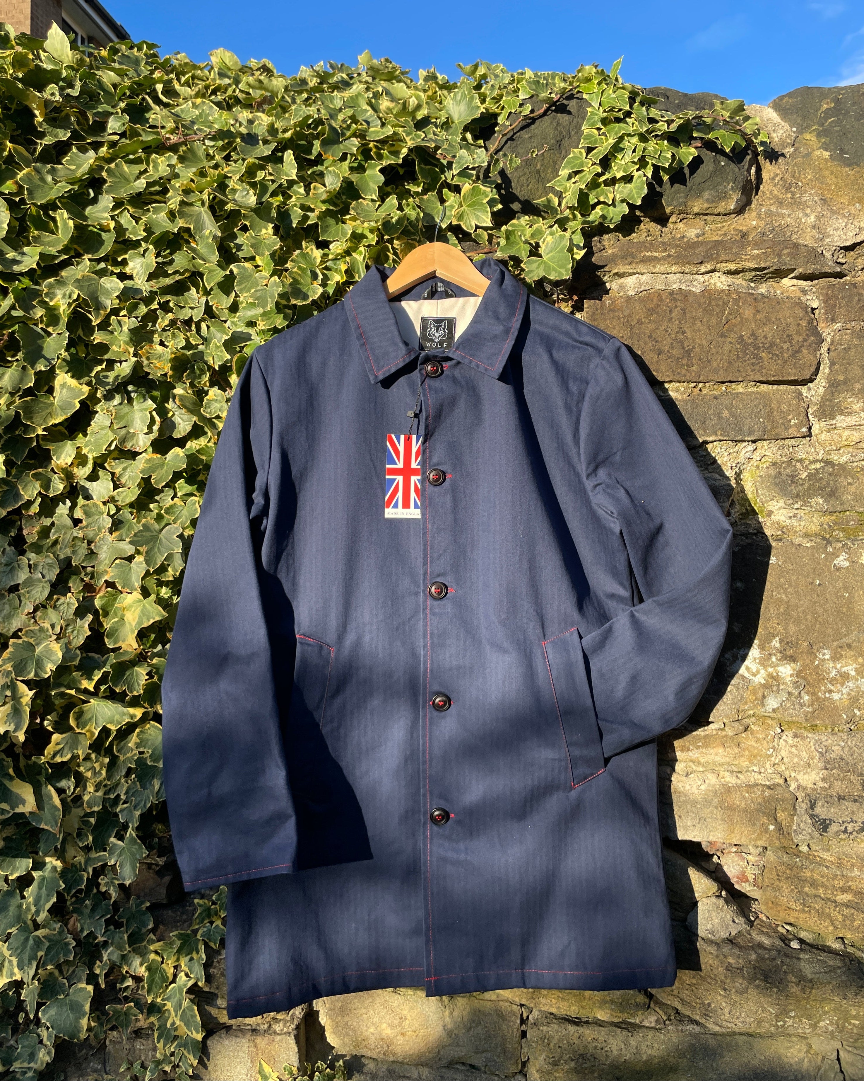 Waxed Cotton Mac Raincoat Duster Jacket Navy Blue – Wolf Clothing