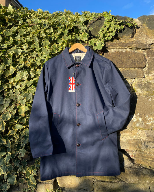 Waxed Cotton Mac Raincoat Duster Jacket Navy Blue