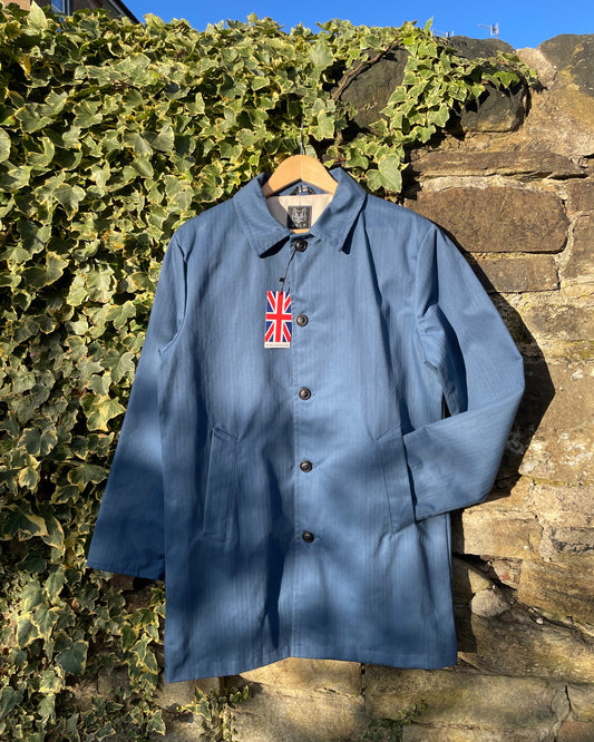Waxed Cotton Mac Raincoat Duster Jacket Indigo Blue