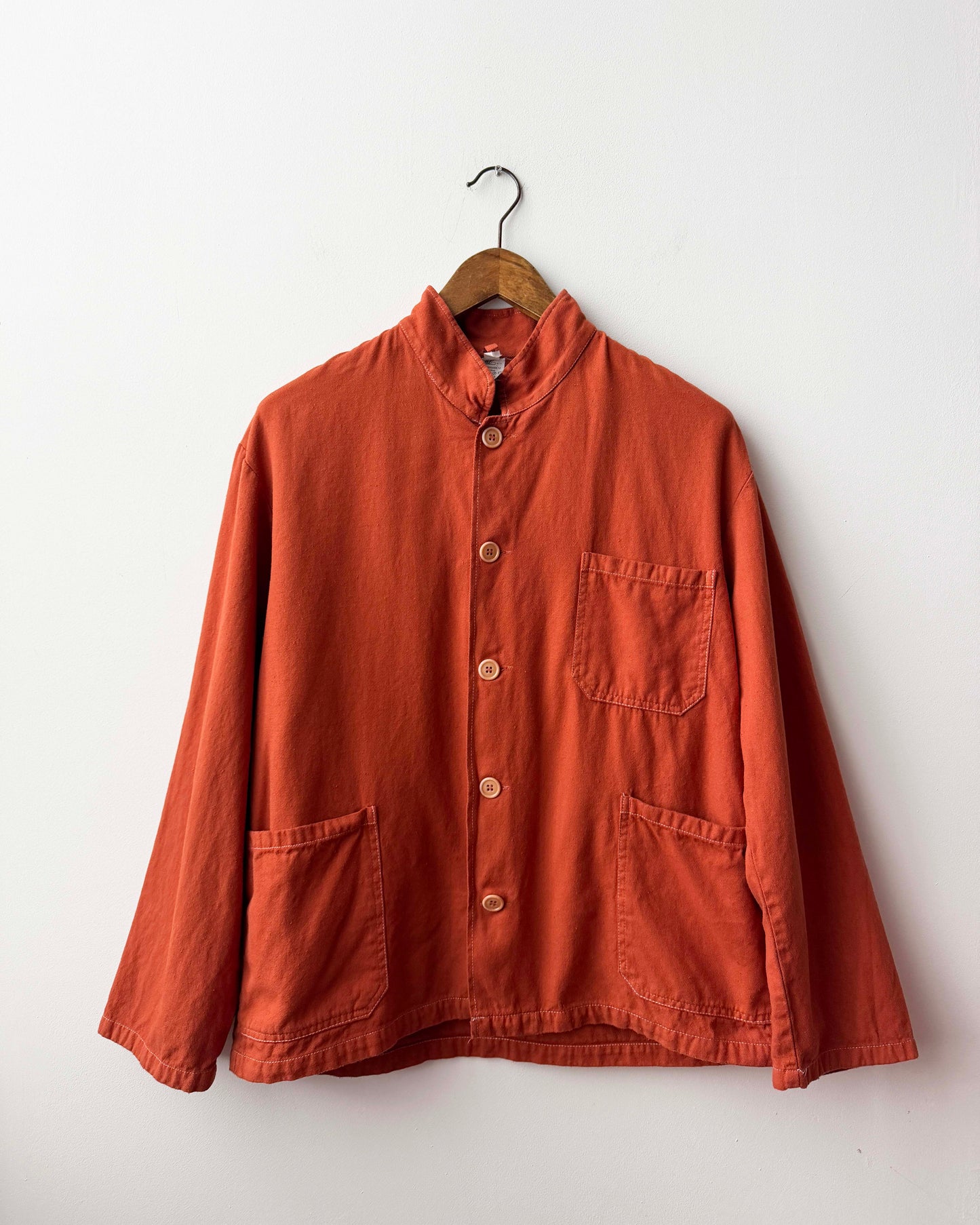 Vintage Burnt Orange Nehru Stand Up Collar Smock Chore Jacket