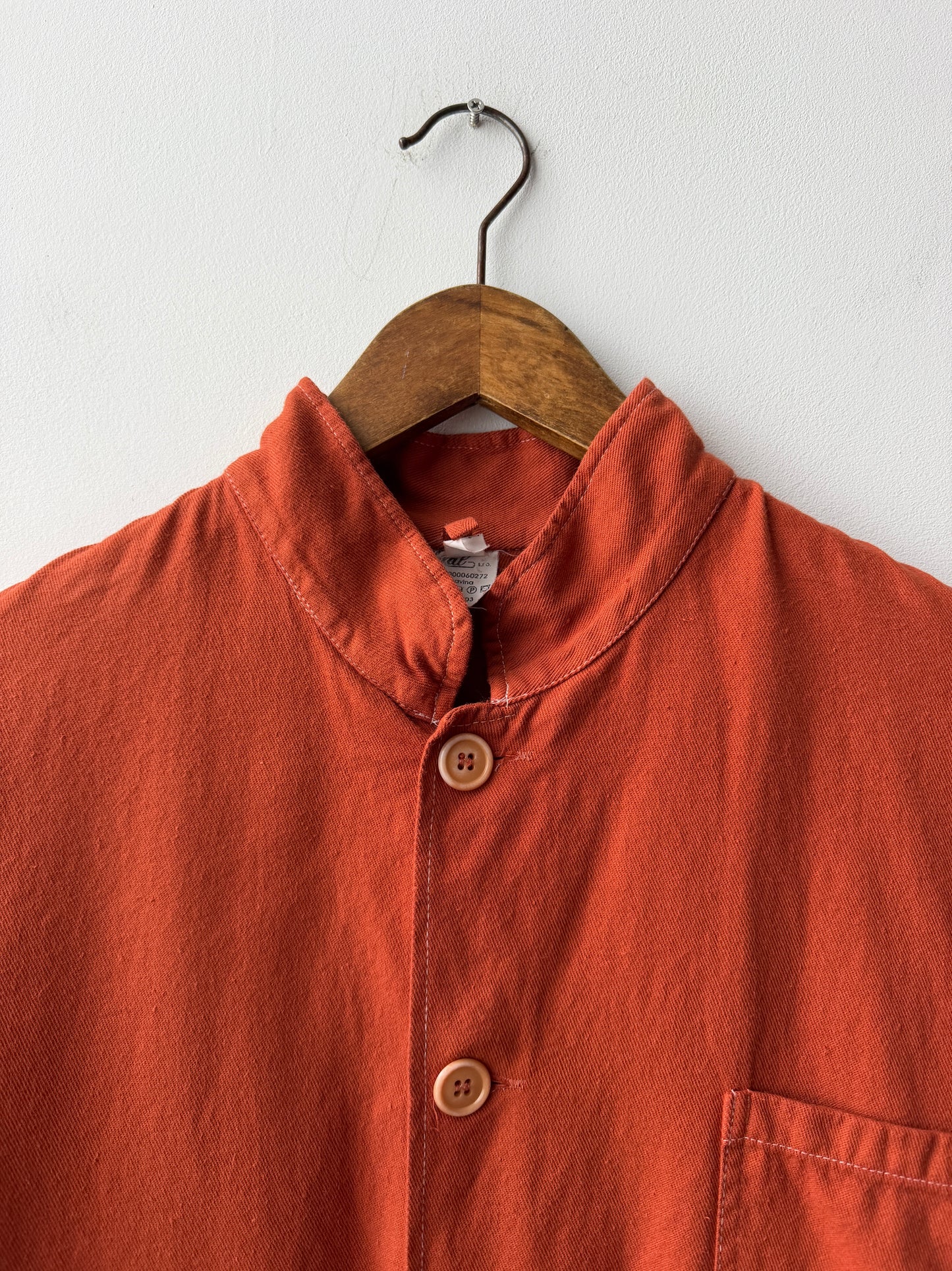 Vintage Burnt Orange Nehru Stand Up Collar Smock Chore Jacket
