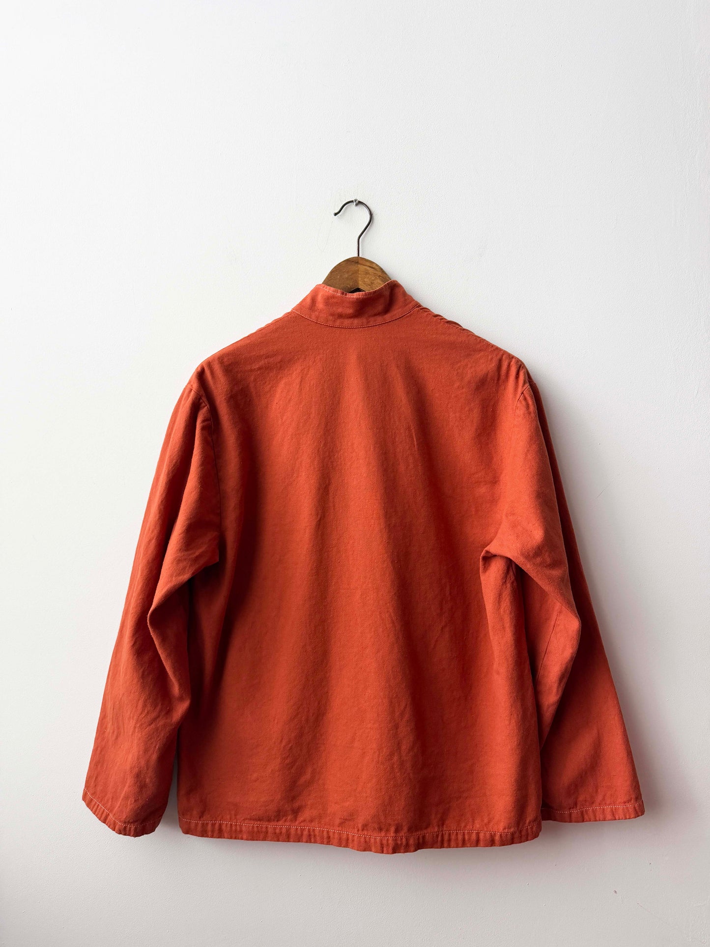 Vintage Burnt Orange Nehru Stand Up Collar Smock Chore Jacket