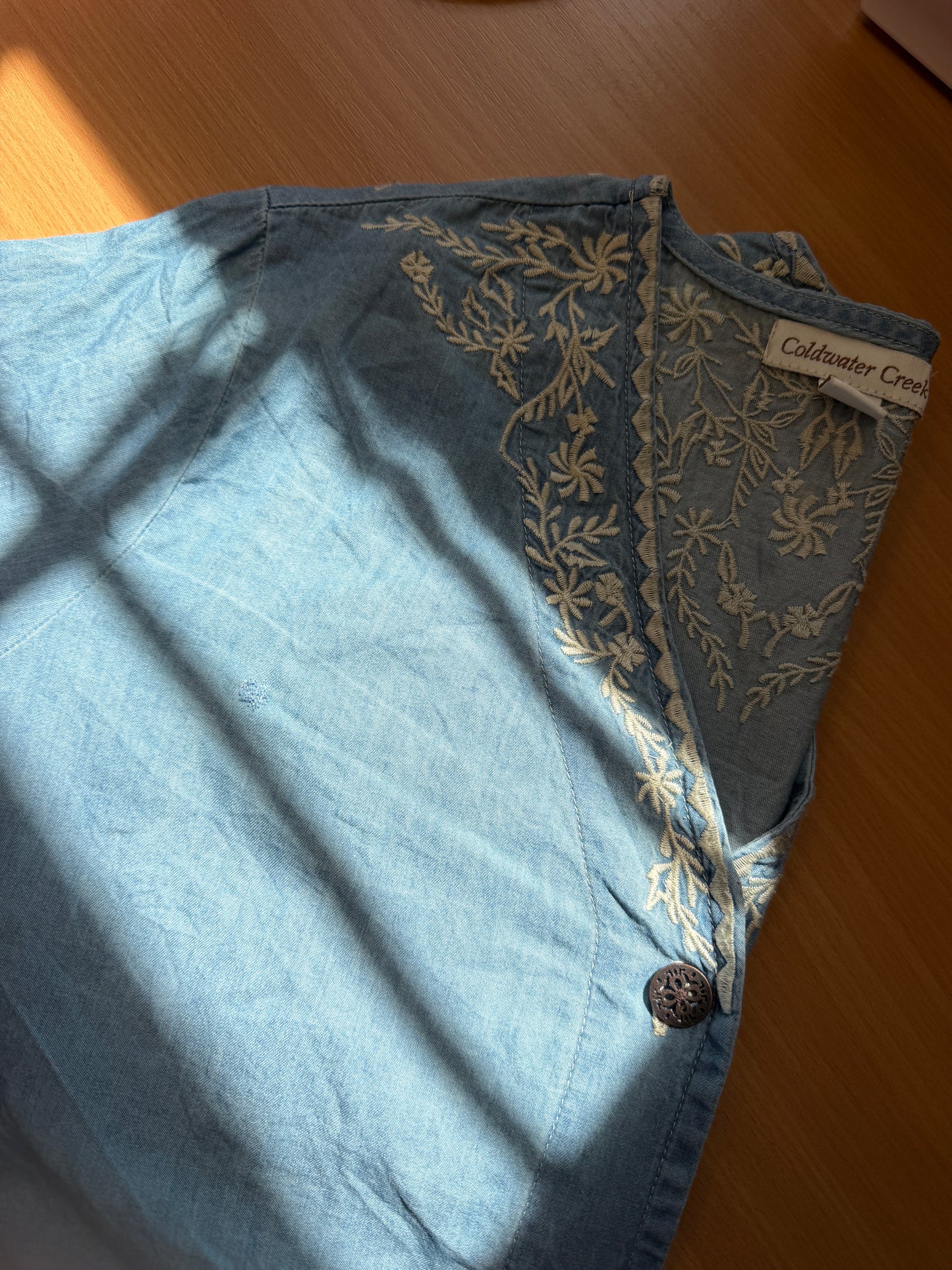 Vintage Embroidered Denim Kimono Jacket Cotton Blue