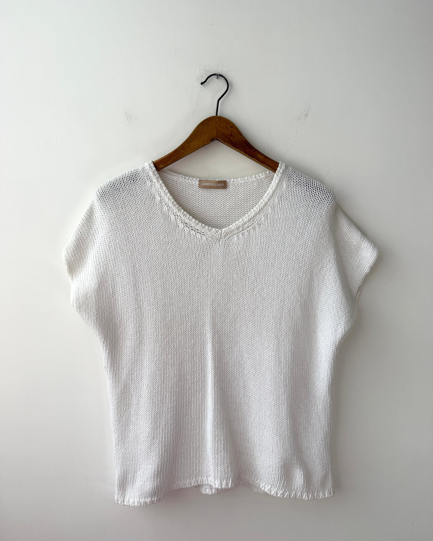 Vintage Italian Cotton Knitted Short Sleeve Batwing Top White
