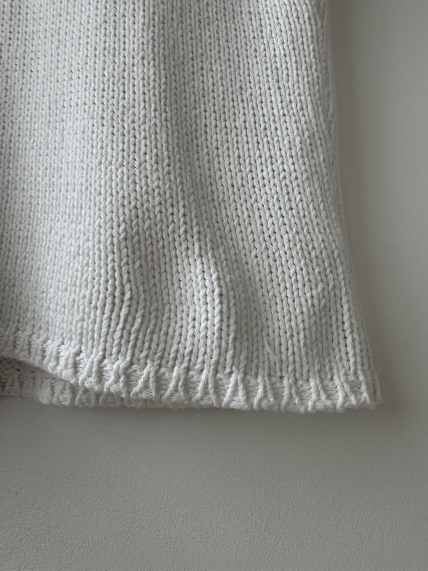 Vintage Italian Cotton Knitted Short Sleeve Batwing Top White