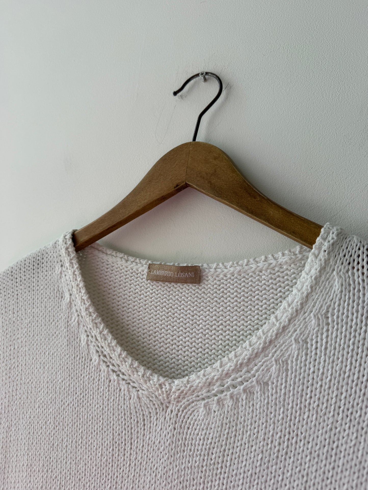 Vintage Italian Cotton Knitted Short Sleeve Batwing Top White