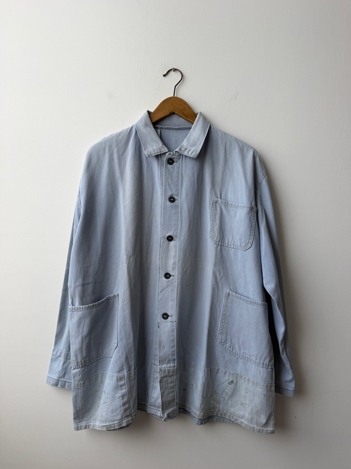 Vintage Distressed Patch French Chore Jacket Herringbone