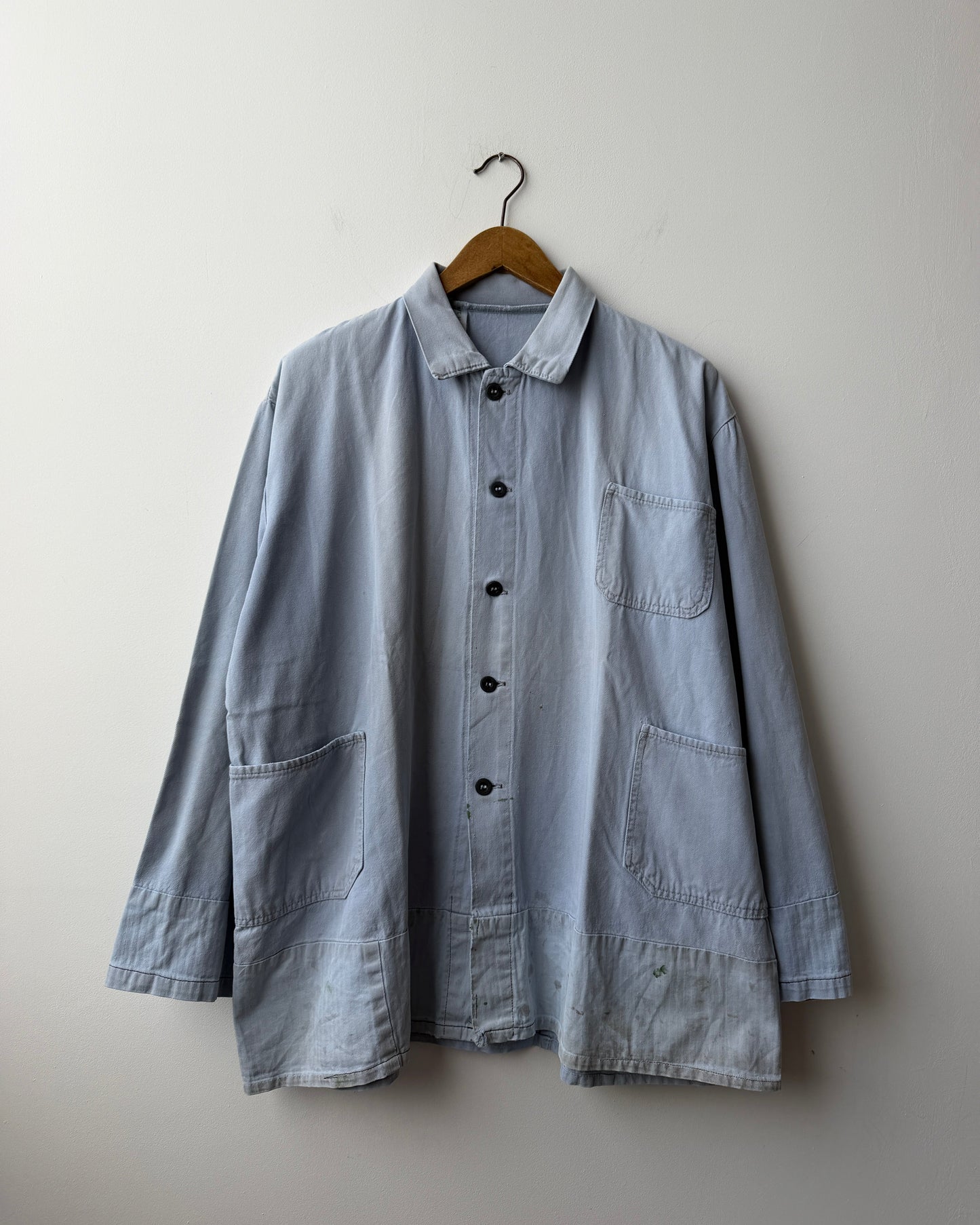 Vintage Distressed Patch French Chore Jacket Herringbone