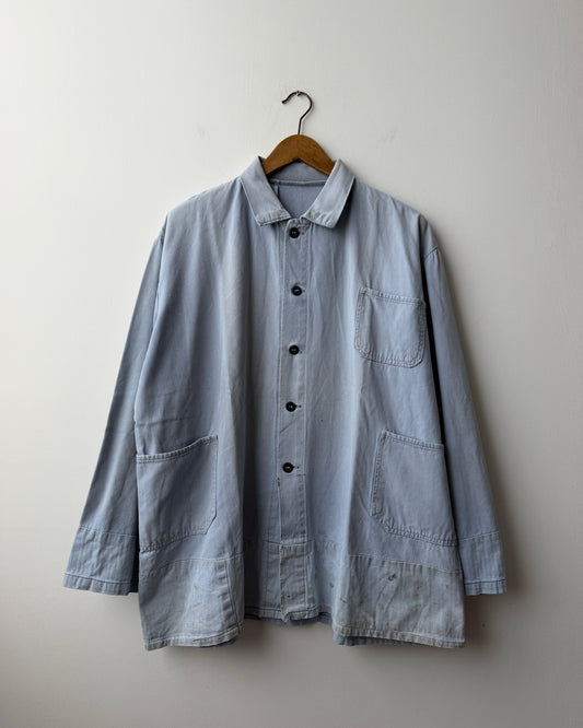 Vintage Distressed Patch French Chore Jacket Herringbone