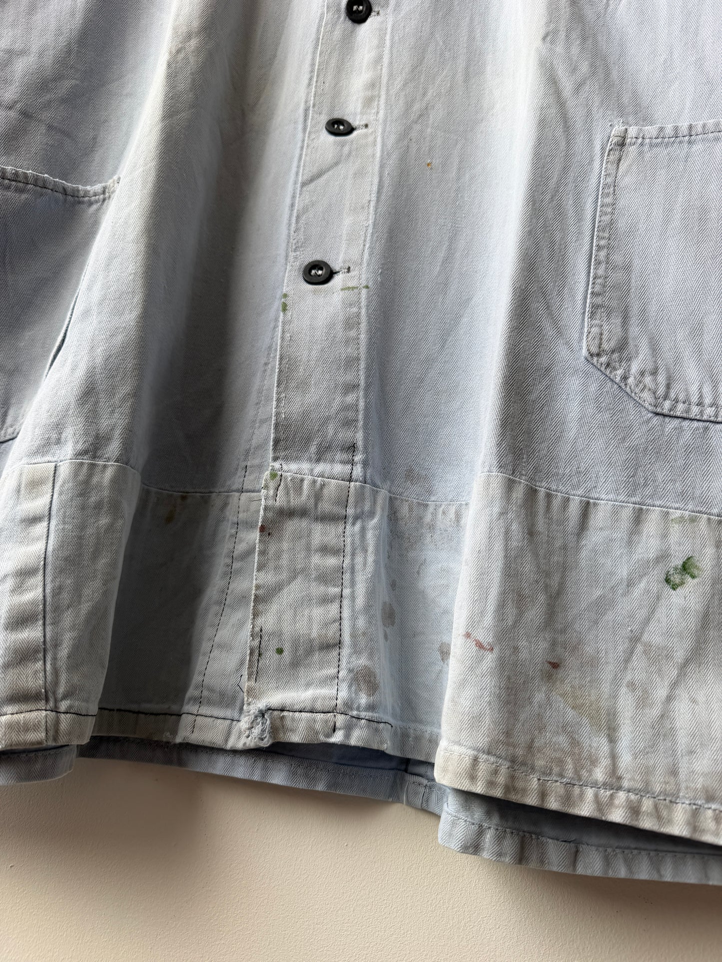 Vintage Distressed Patch French Chore Jacket Herringbone