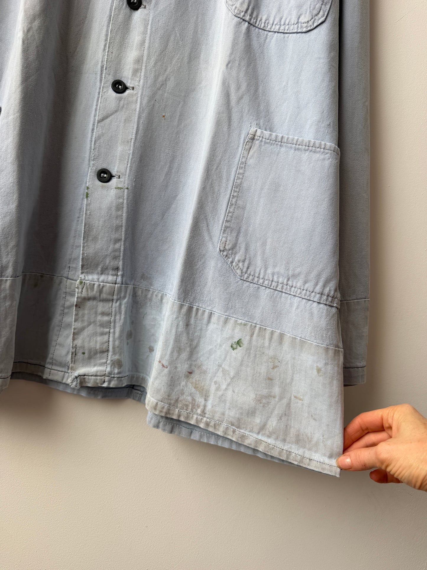 Vintage Distressed Patch French Chore Jacket Herringbone