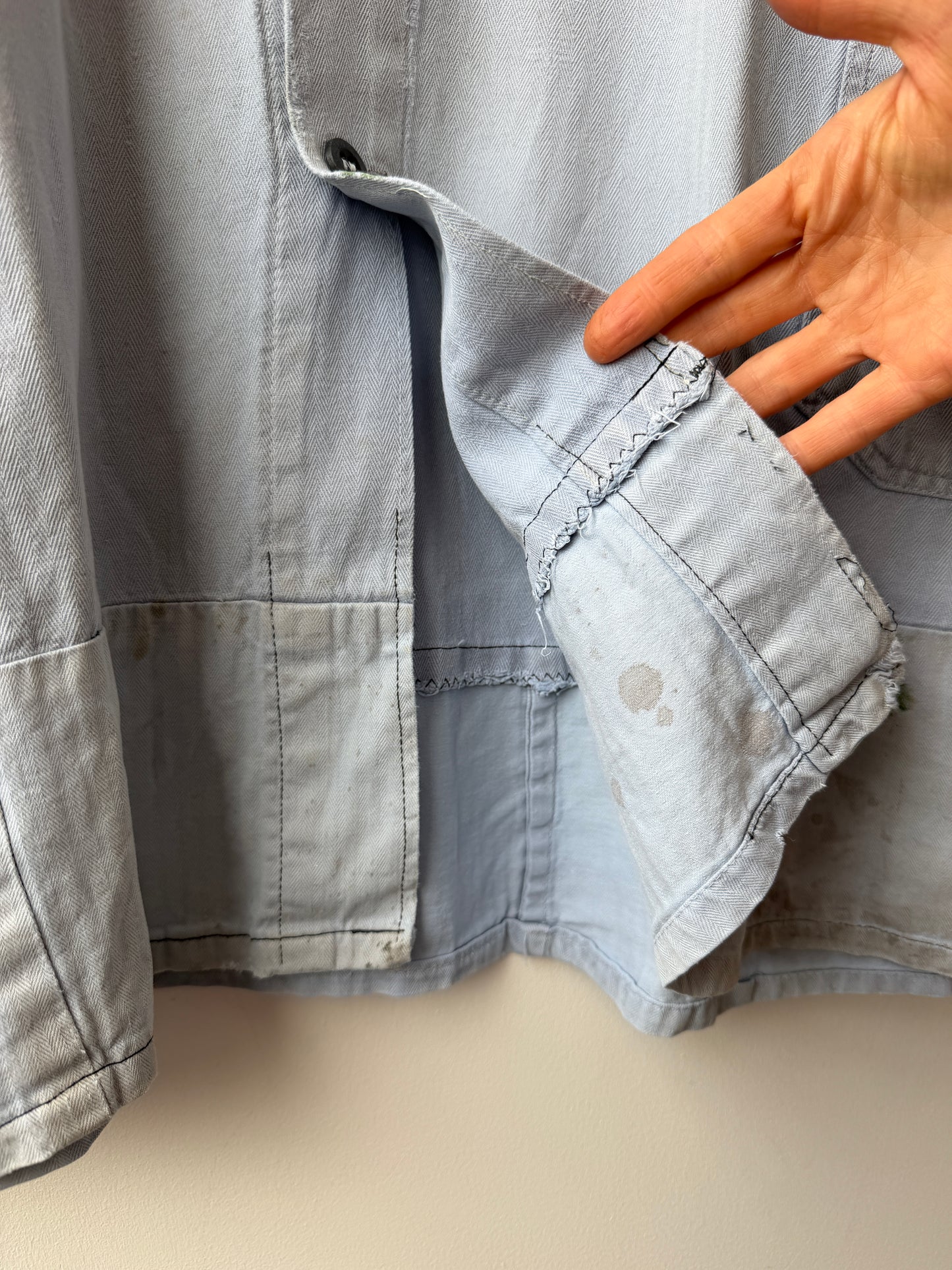Vintage Distressed Patch French Chore Jacket Herringbone