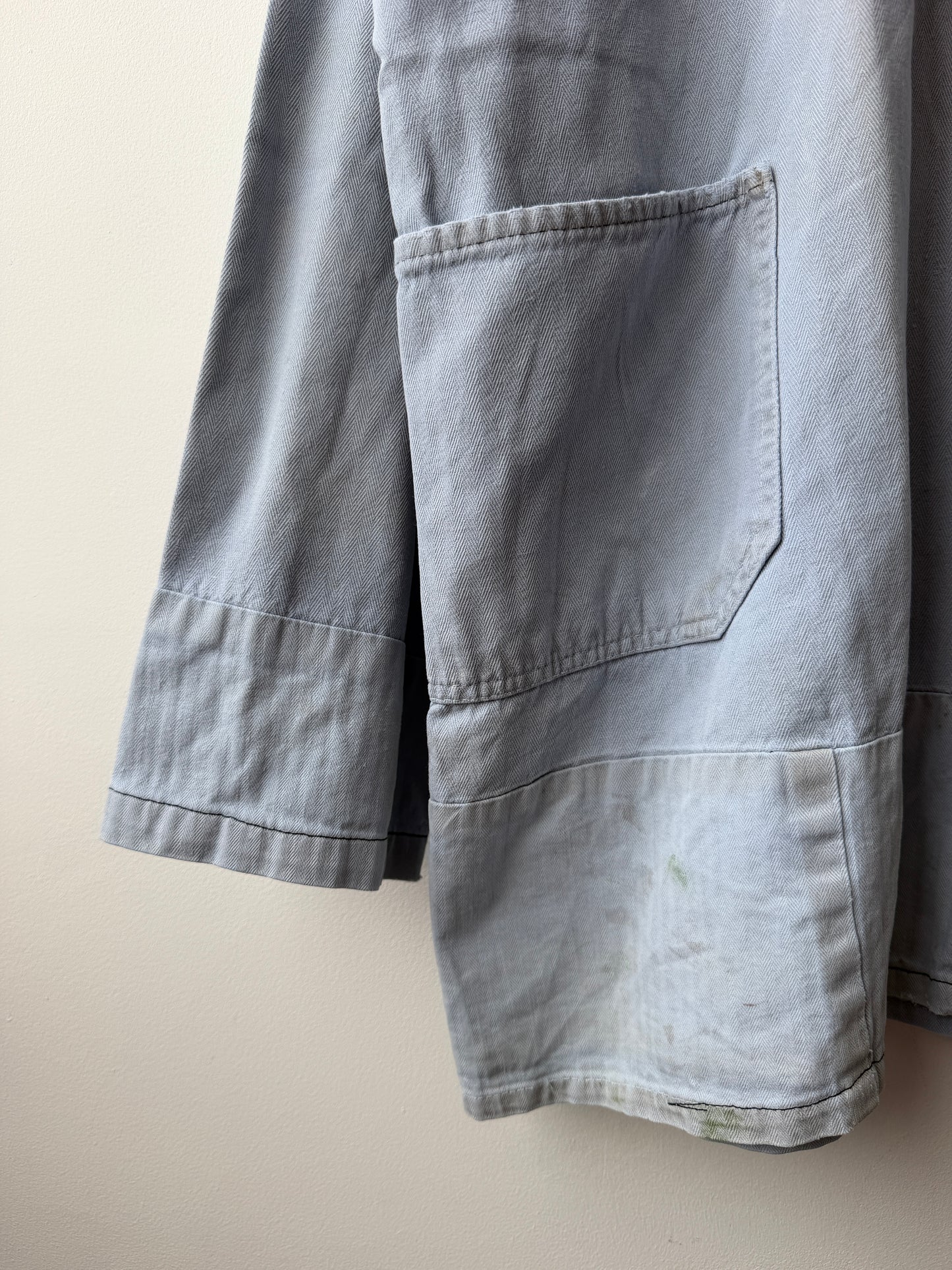 Vintage Distressed Patch French Chore Jacket Herringbone